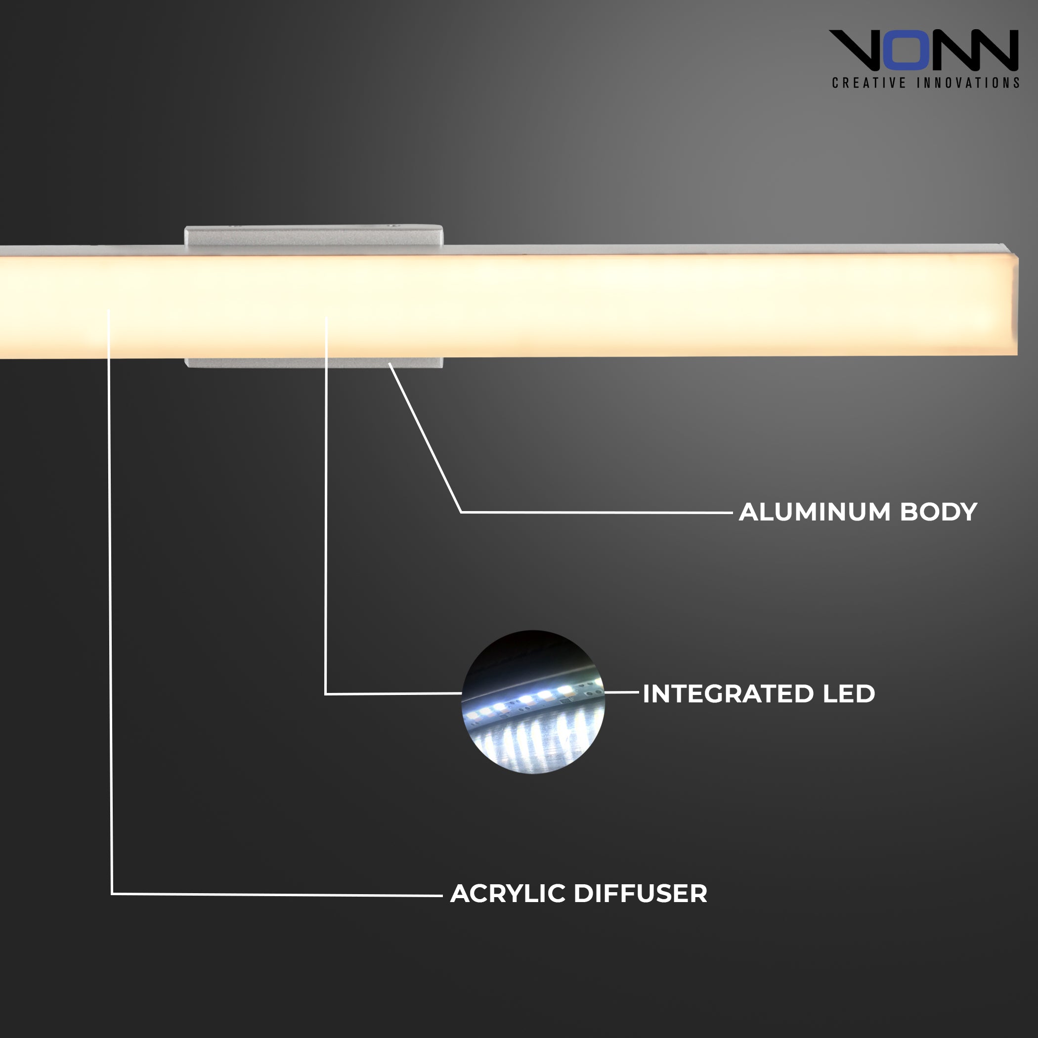 VONN Procyon VMW11200AL 24-Inch Silver AC LED Vanity Light - Perfect for Bathroom Makeup Mirror Lighting & Bedroom Dressing Area