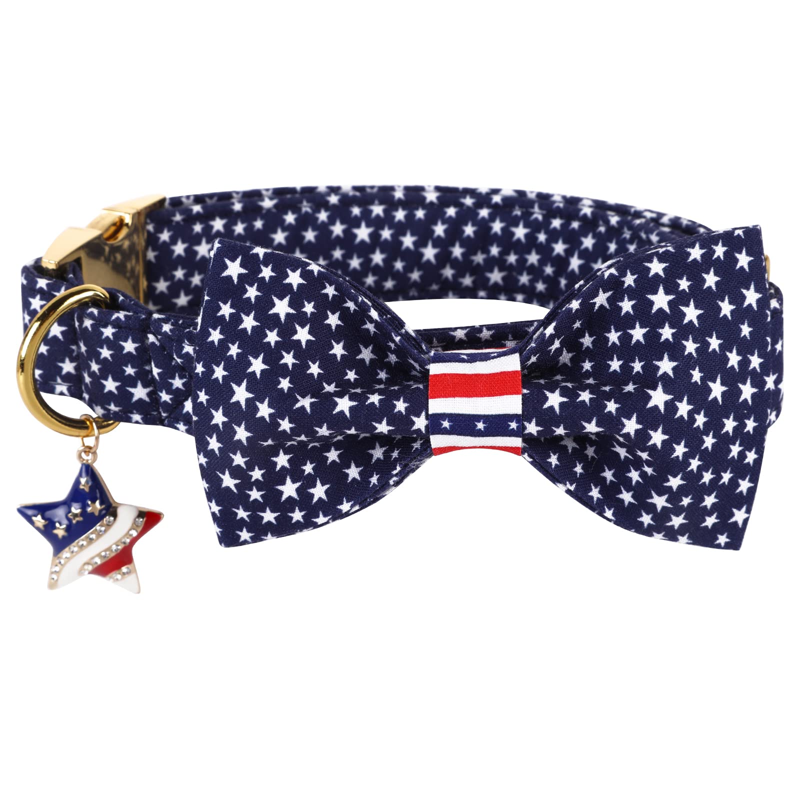 DOGWONG Patriotic American Flag Dog Collar with Bowtie - Comfortable & Durable 4th of July, Memorial Day Dog Accessory for Small, Medium & Large Dogs - Perfect for Independence Day Celebrations & Patriotic Events