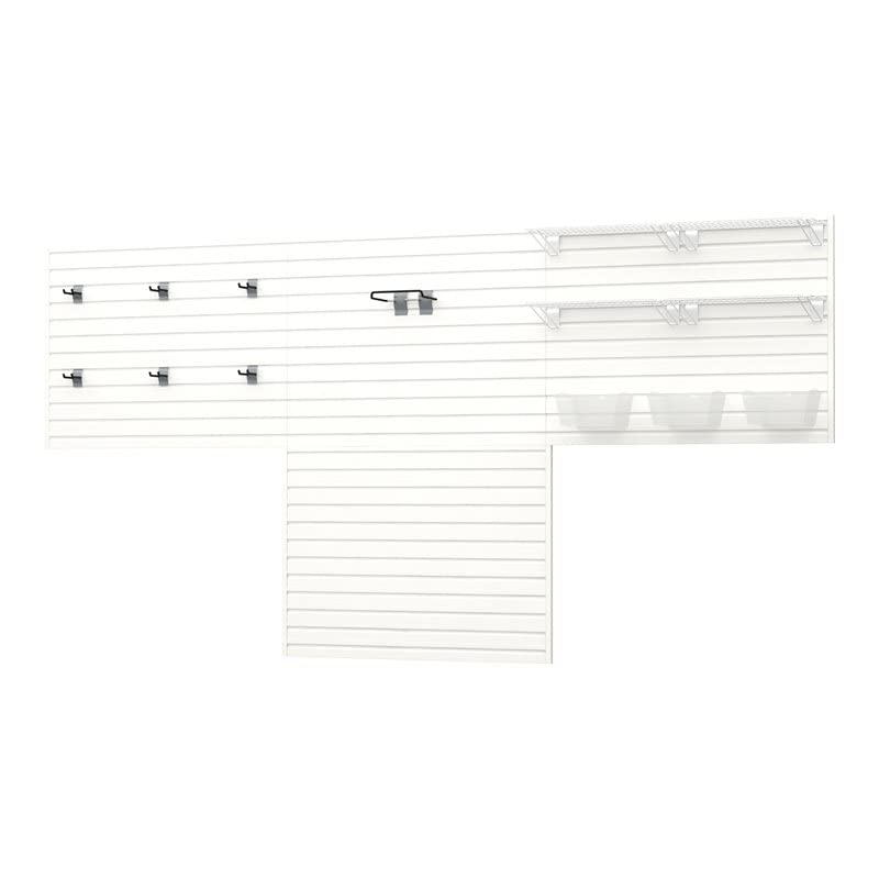 RST Brands Flow Wall 16-Piece White Plastic Garage Wall Storage Shelf Set - Heavy Duty Organization for Tools, Sports Gear & Home Supplies