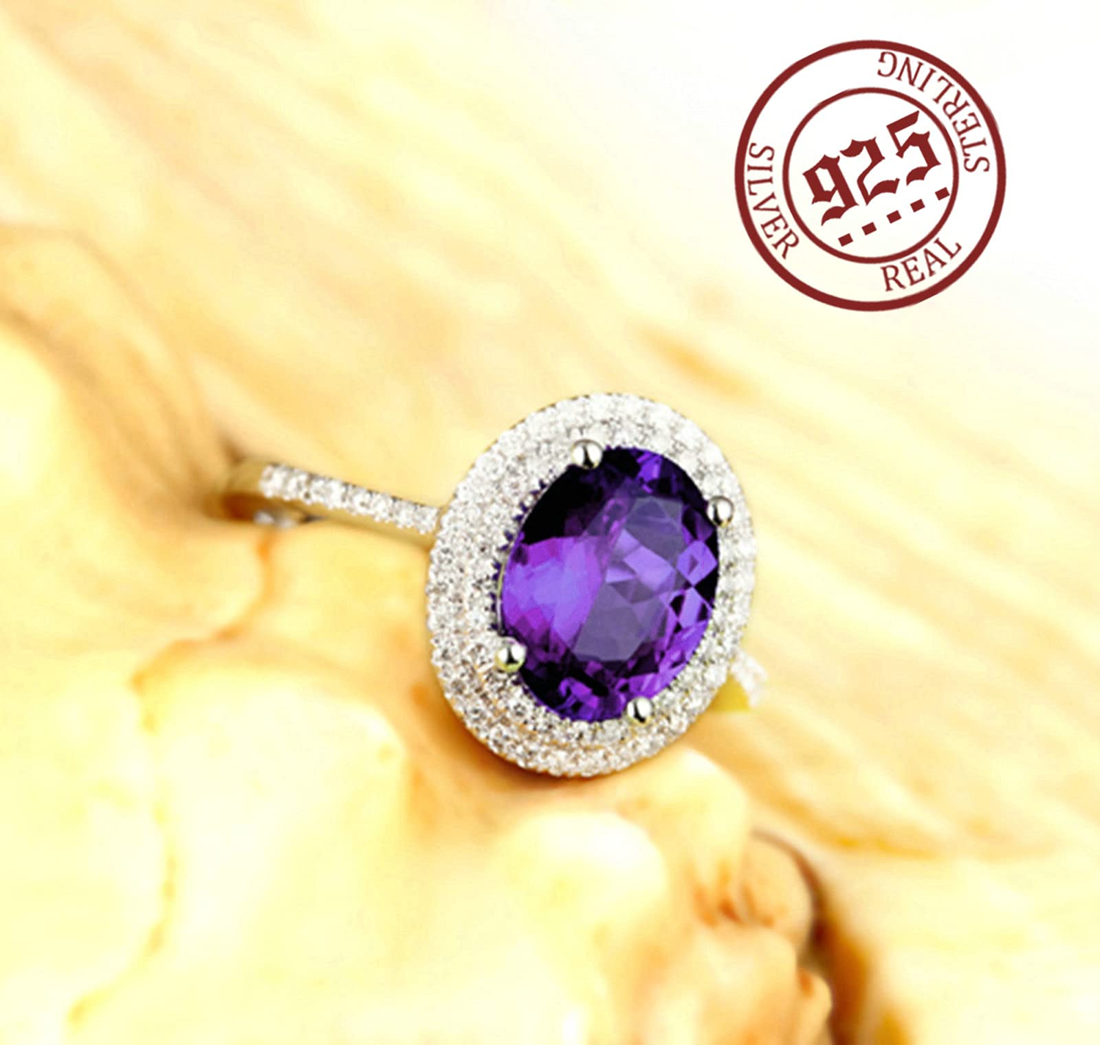 Gualiy Sterling Silver Promise Rings for Women - Oval Purple Cubic Zirconia Wedding Bands Size 4-11 | Elegant Jewelry for Engagement, Anniversary & Special Occasions