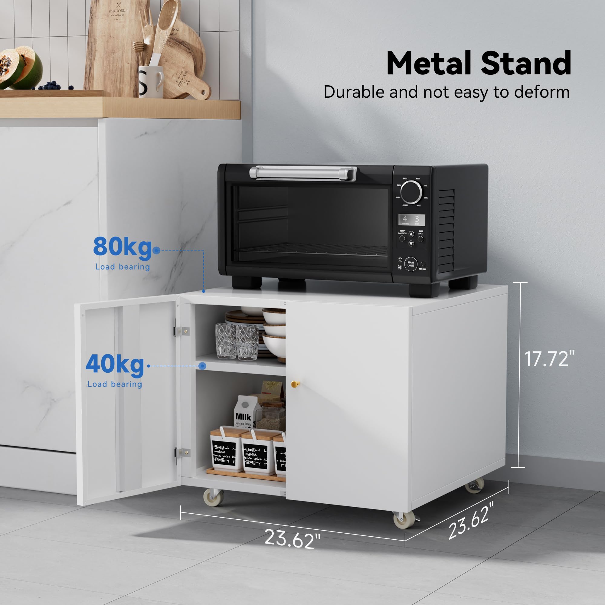 INMOZATA Adjustable Metal Fridge Stand with Storage Shelves & Wheels - 17.72