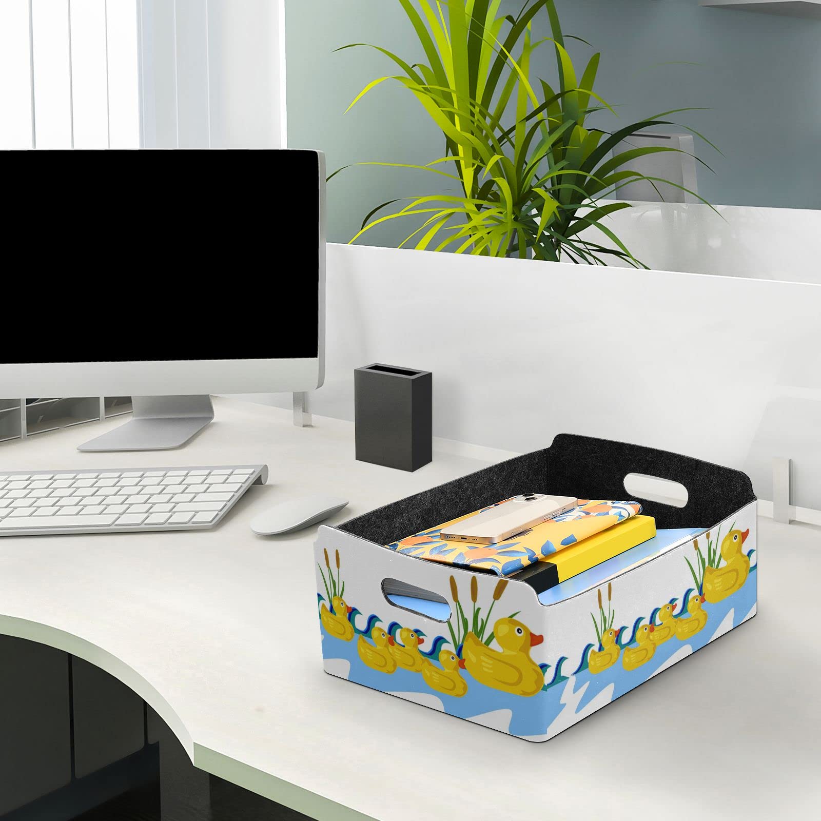 Yellow Rubber Duck Desk Organizer - Rectangular Storage Tray for Jewelry, Vanity & Office Supplies | Detachable & Foldable Design | Perfect for Bathroom Counter, Dresser Top & Workspace Organization