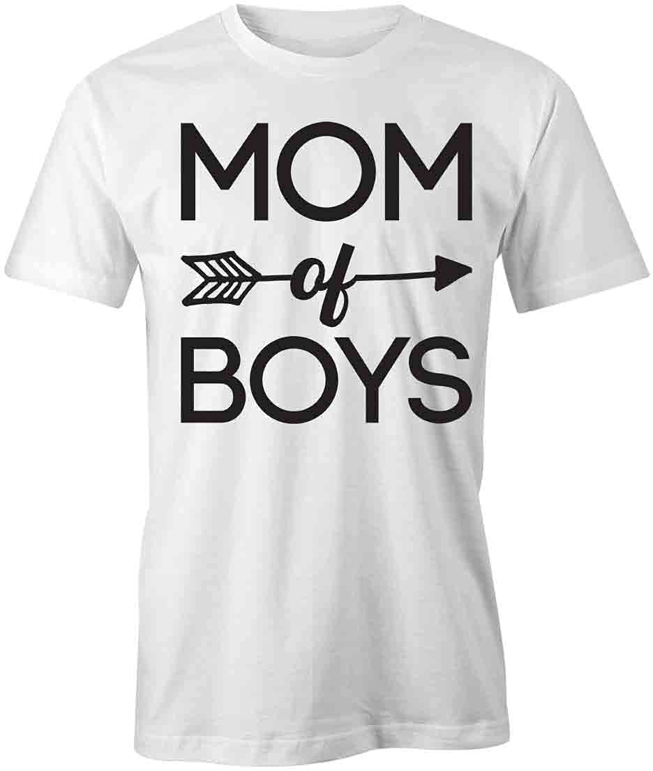 Mom of Boys T-Shirt - Funny Graphic Printed Tee for Women | Soft Cotton White Shirt | Perfect for Mother's Day, Family Photos & Casual Wear