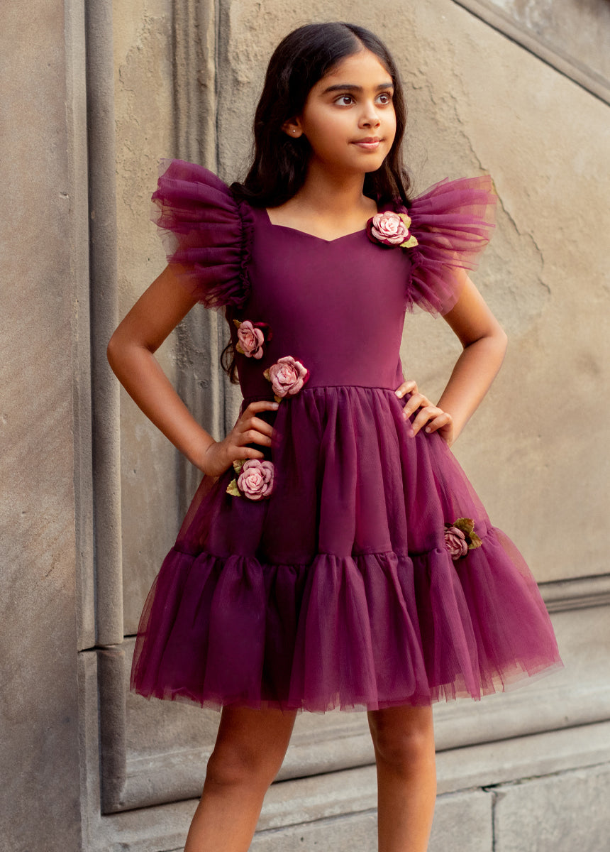 Elain Deep Plum Dress for Women - Elegant Flowy Midi Dress for Casual Wear, Office, and Special Occasions