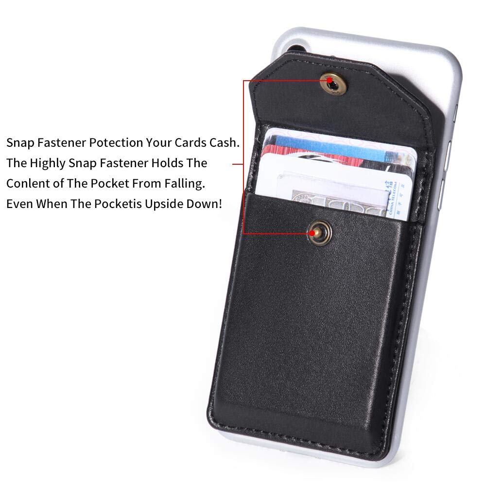 Ultra-Slim RFID Blocking Leather Stick-On Wallet for iPhone & Android Phones - Holds Credit Cards, Business Cards & ID - Secure Adhesive Phone Wallet for Daily Use & Travel (Black)