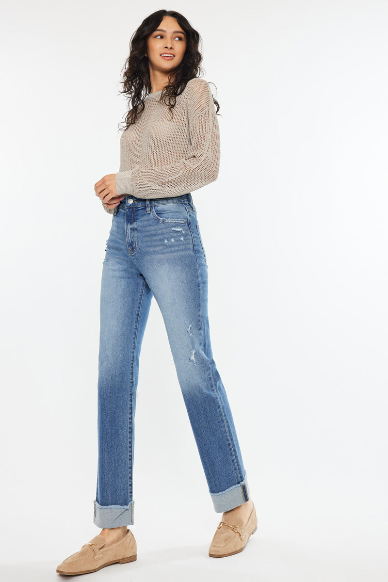 Trini Essentials High Rise Straight Jeans for Women - Classic Slim Fit Denim Pants with Stretch, Comfortable Everyday Wear for Office, Casual & Date Night Outfits