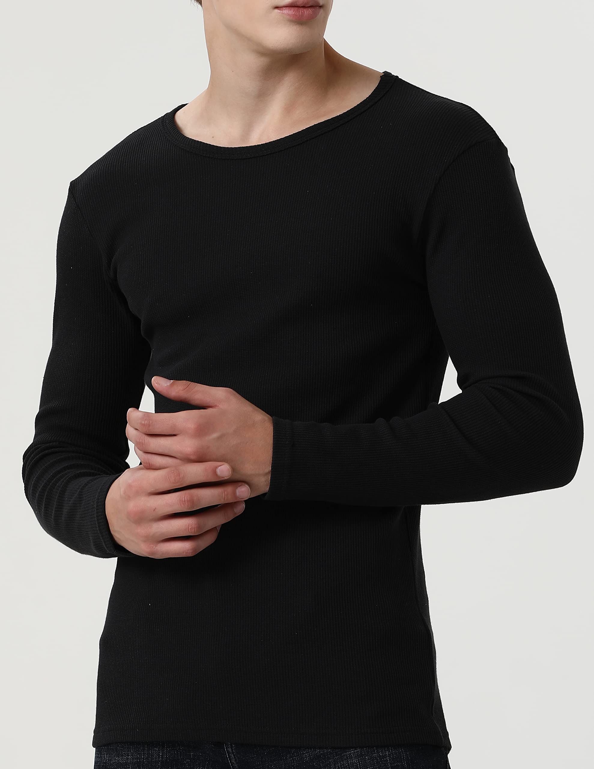 Comfneat Men's 2-Pack Thermal Long Sleeve Undershirt - Waffle Knit Soft Crew Neck Base Layer for Winter, Cold Weather & Layering - Warm Comfortable Underwear Top for Work, Outdoor Activities & Daily Wear