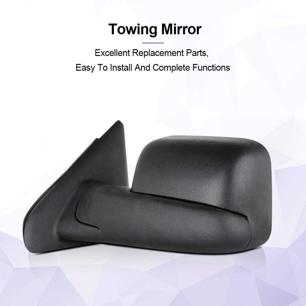 2002-2008 Dodge Ram 1500 & 2003-2009 Ram 2500/3500 Towing Mirrors - Manual Adjust Non-Heated Pair (LH+RH) - Perfect for Trailering, RV Towing & Heavy-Duty Hauling