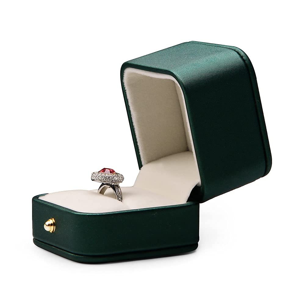 Luxury Velvet Engagement Ring Box - Elegant Green Jewelry Gift Case for Wedding Proposals, Anniversaries & Special Occasions | Perfect Ring Bearer Box, Bridal Jewelry Storage & Romantic Gift Idea for Her | Great for Proposals, Valentine's Day & Keepsake Moments