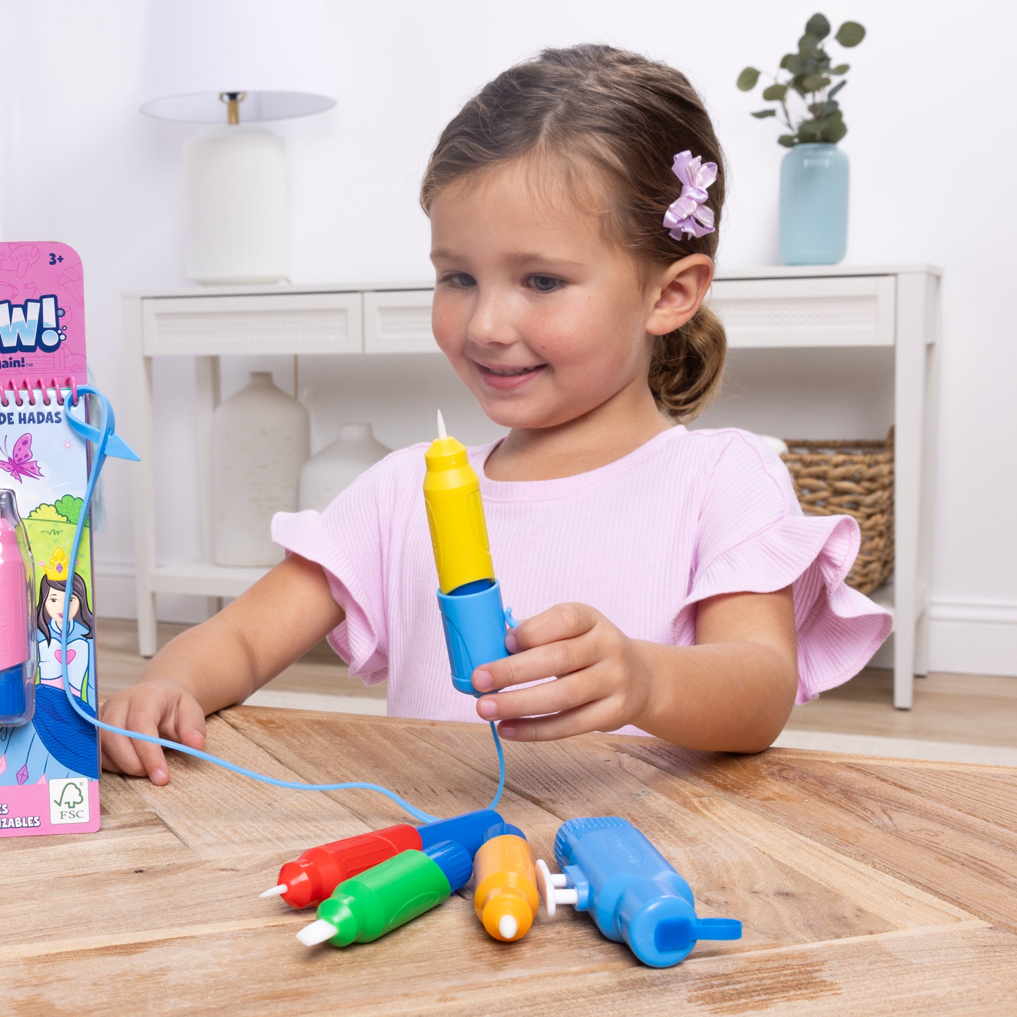Water WOW! Reusable Water Coloring Book Pens Set - 4 Non-Toxic Water Pens with Sprayer & Tether Cap for Kids | Mess-Free Painting & Learning Activity for Travel, Restaurants & Home Play
