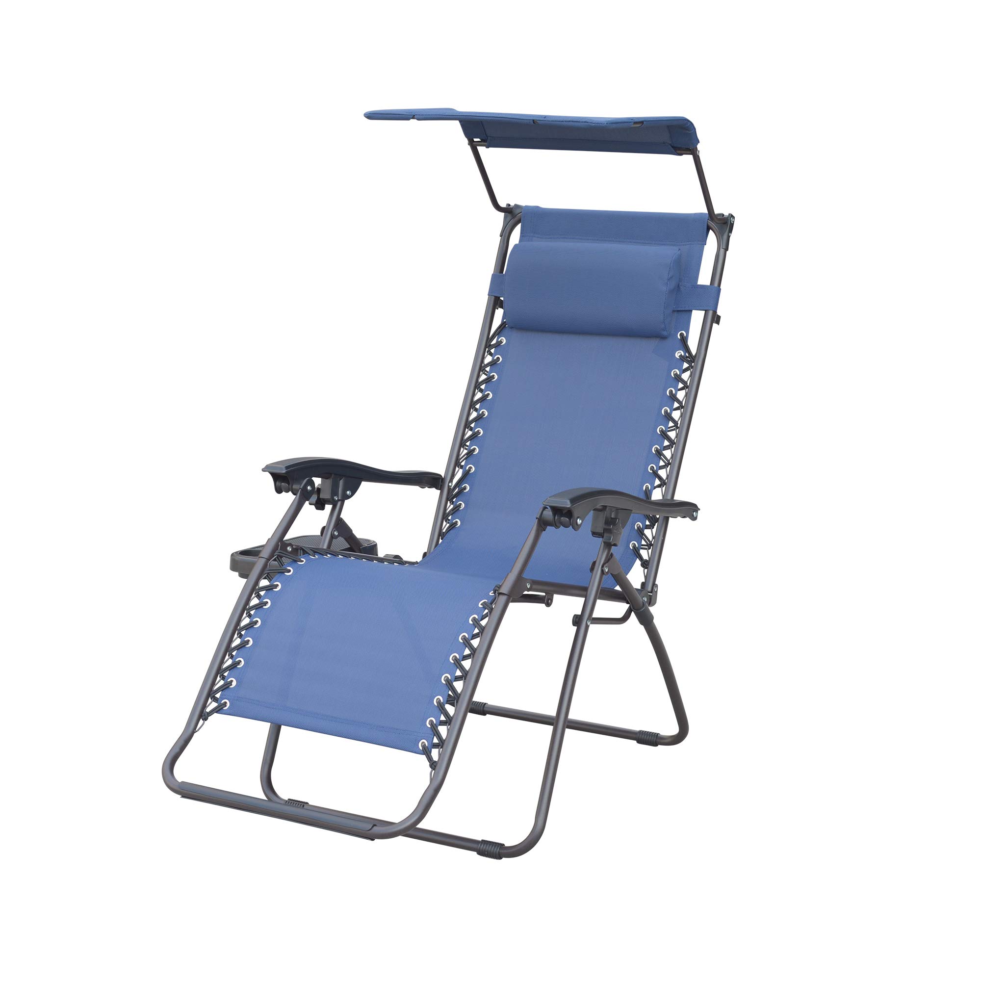 Premium Marina Zero Gravity Lounge Chair with Adjustable Sunshade & Built-in Drink Holder - Navy Blue Outdoor Patio Furniture for Poolside Relaxation, Beach Lounging & Backyard Sunbathing