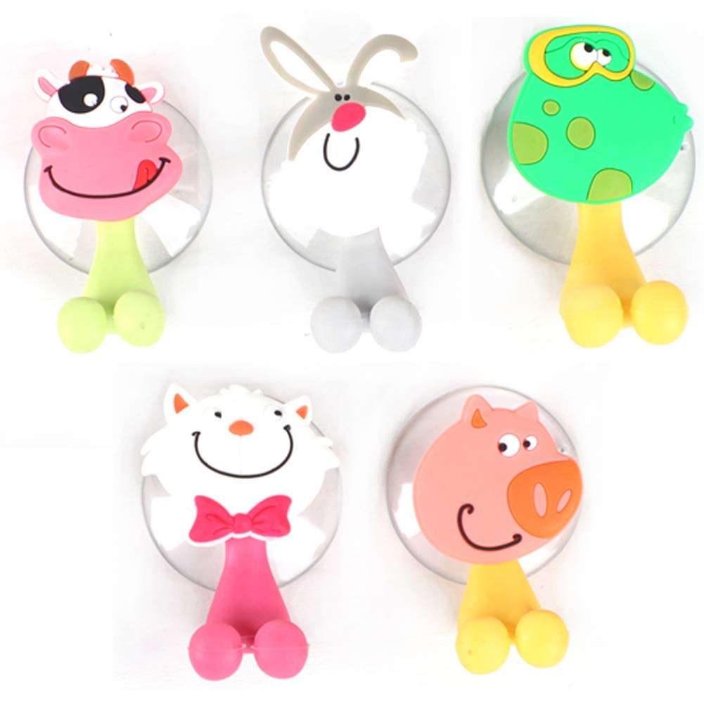 Wall Mounted Suction Cup Toothbrush Holder Set - 5 Adorable Animal Hooks for Bathroom, Shower, Kitchen & Office - Motivates Kids to Brush Teeth - Strong Adhesion on Smooth Surfaces - Perfect for Family Oral Care Organization