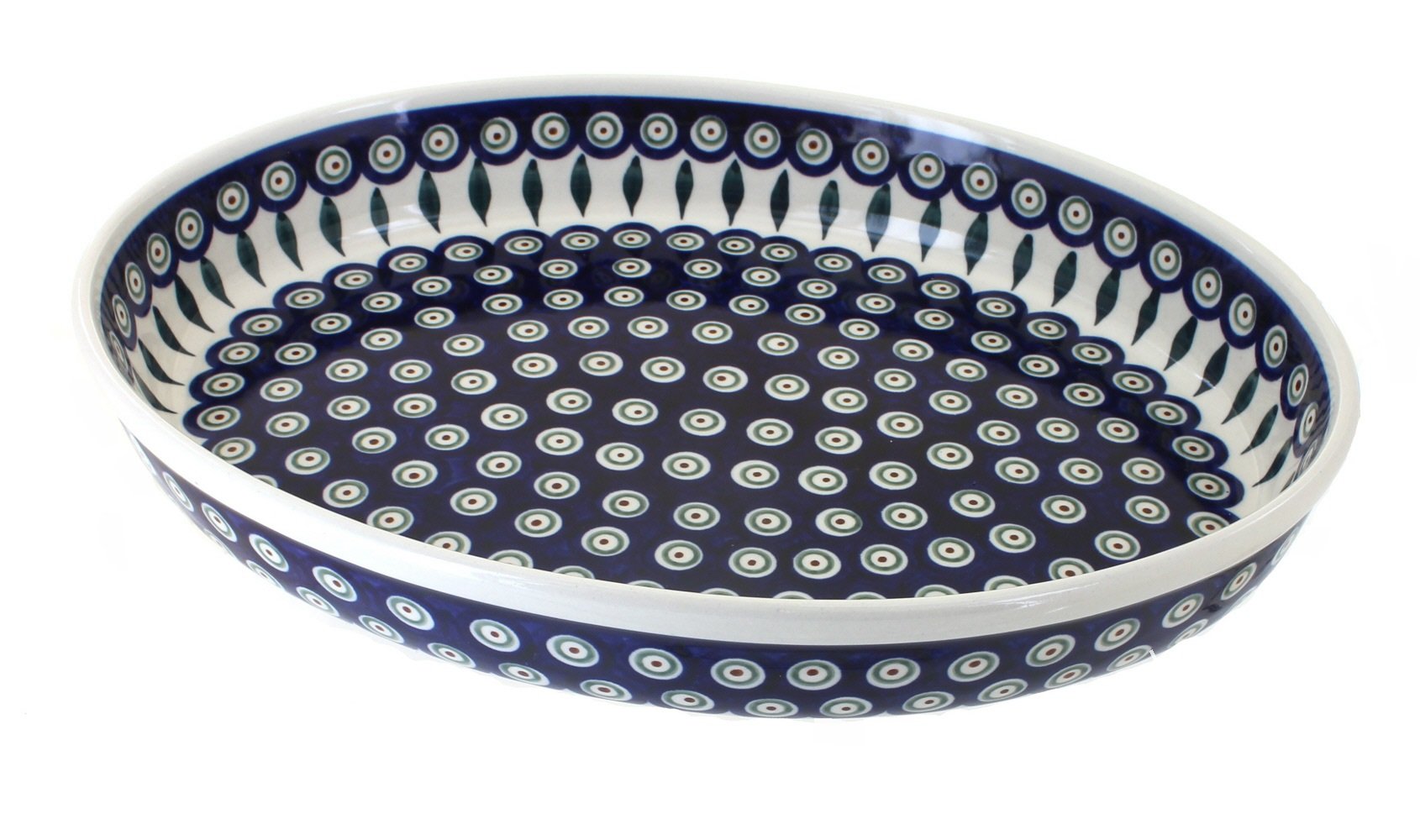 Blue Rose Polish Pottery Peacock Large Oval Baker - Handmade Ceramic Baking Dish for Casseroles, Roasts & Serving - Perfect for Holidays, Dinner Parties & Rustic Kitchen Decor