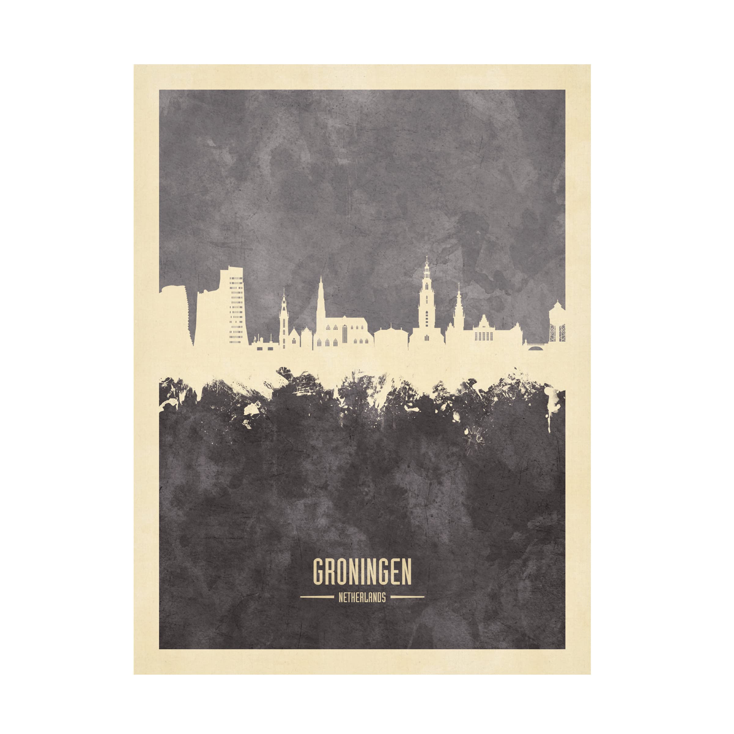 Michael Tompsett Groningen Netherlands Skyline Gray Canvas Art Print - Modern Wall Decor for Living Room, Office & Bedroom