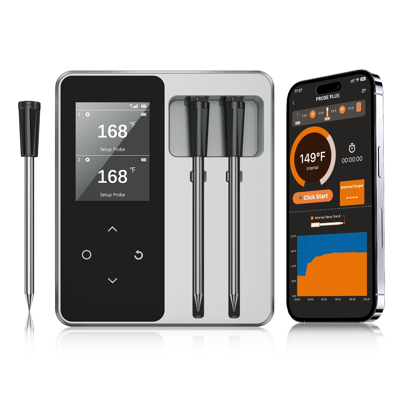 Wireless Bluetooth Meat Thermometer with Standalone Base & 2 Probes - Smart Remote Cooking Thermometer for BBQ, Grilling, Oven, Smoker, Air Fryer - Perfect Gift for Men & Home Chefs - Monitor Food Temperature for Juicy Steaks, Roasts & More