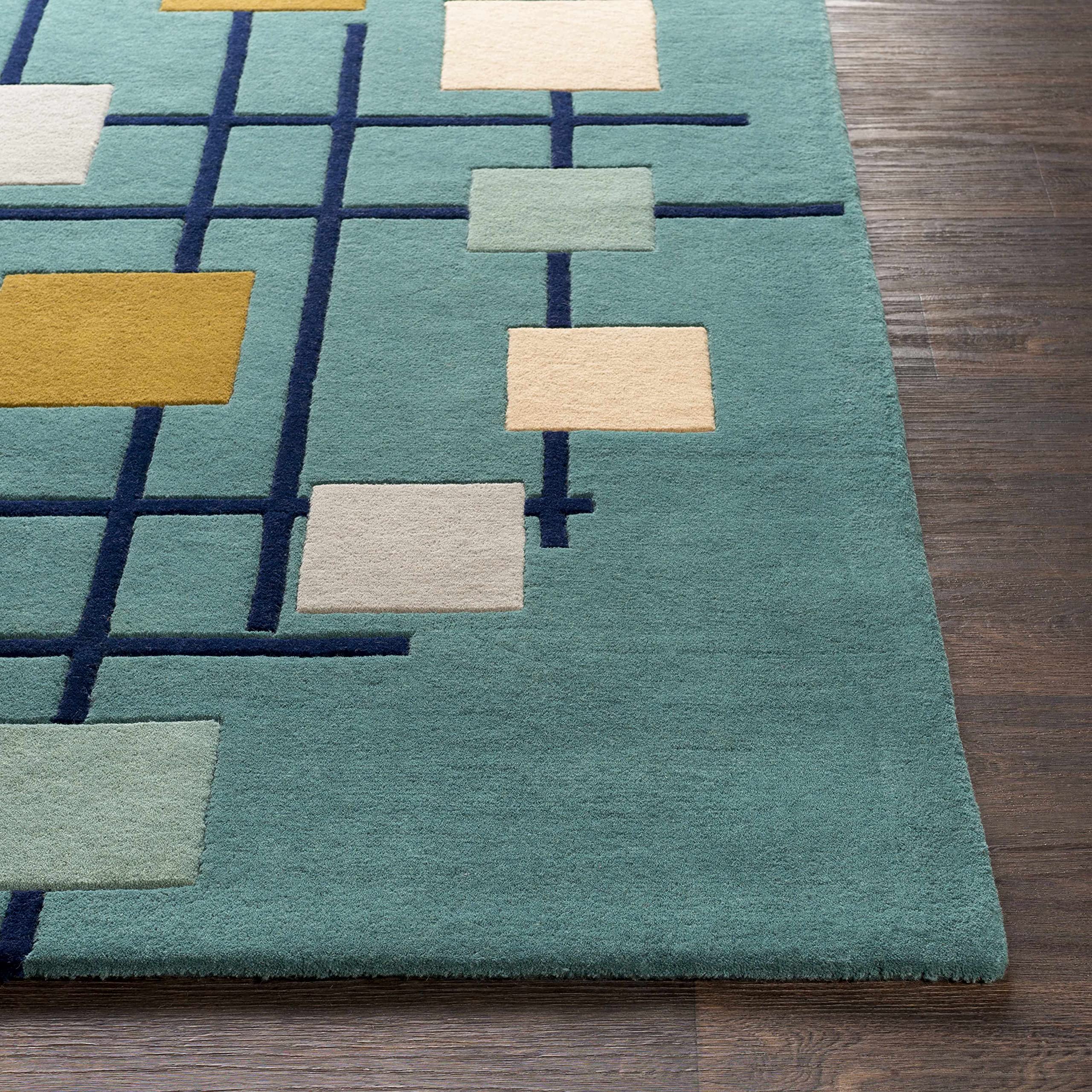 Hauteloom Bellvue Wool Area Rug - Modern Round 4' Blue Gray Beige - Perfect for Living Room, Bedroom, Office Decor
