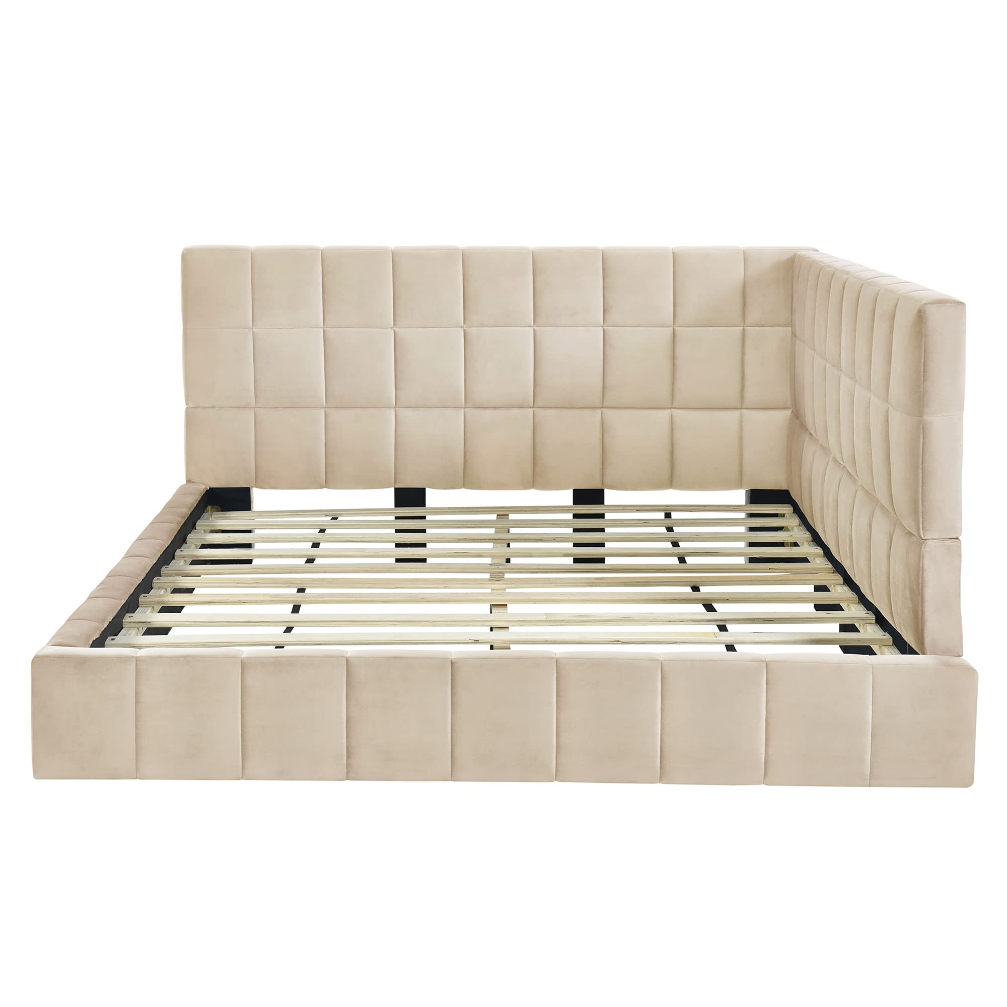 Merax Full Size Upholstered Velvet Daybed Sofa Bed Frame - No Box Spring Needed, Beige | Perfect for Guest Room, Small Space & Modern Living Room