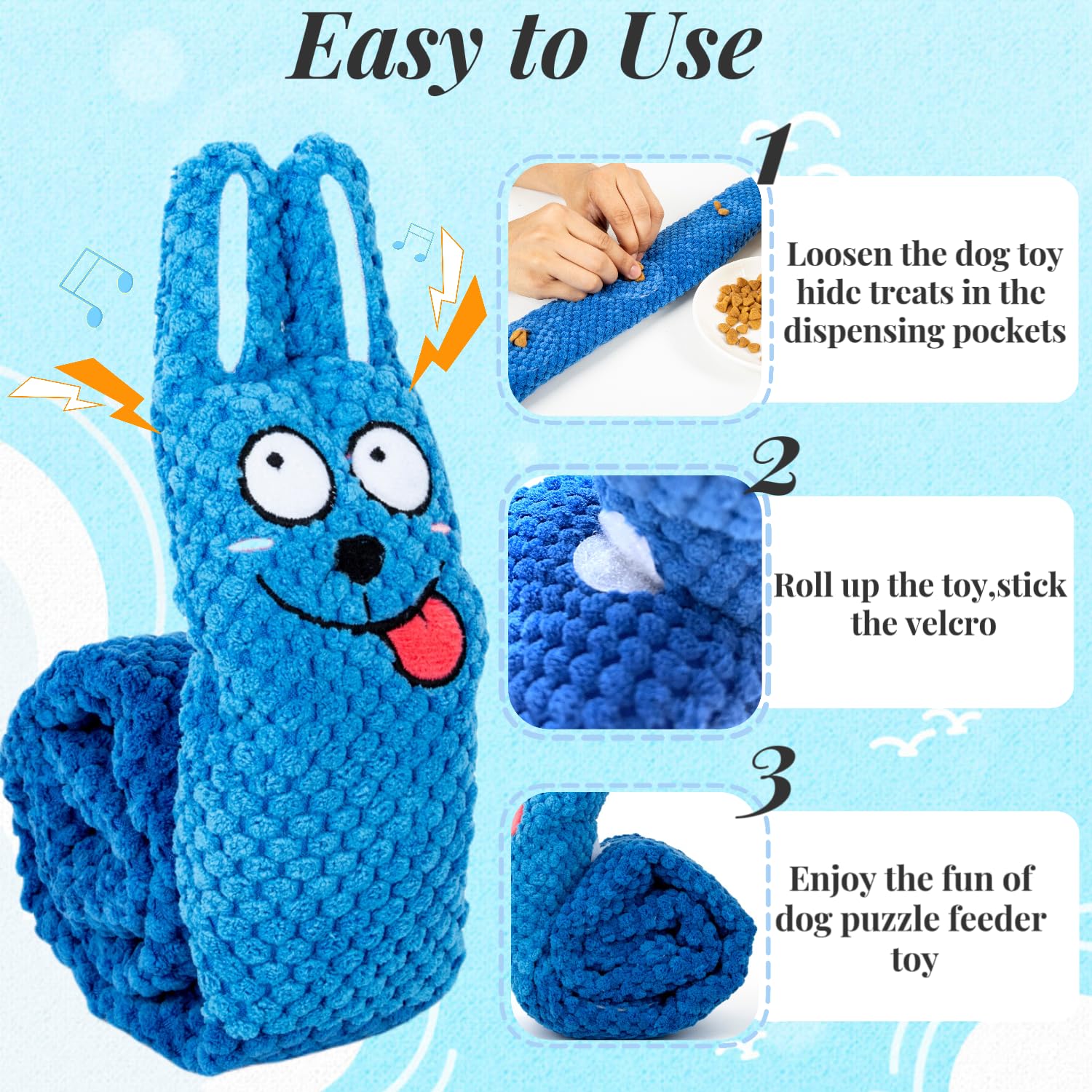 Interactive Squeaky Dog Puzzle Toys - Plush Snuffle Mat for IQ & Foraging Instinct Training - Puppy Enrichment Toys for Small, Medium & Large Dogs (Blue Rabbit) - Perfect for Boredom Relief & Mental Stimulation at Home or Travel