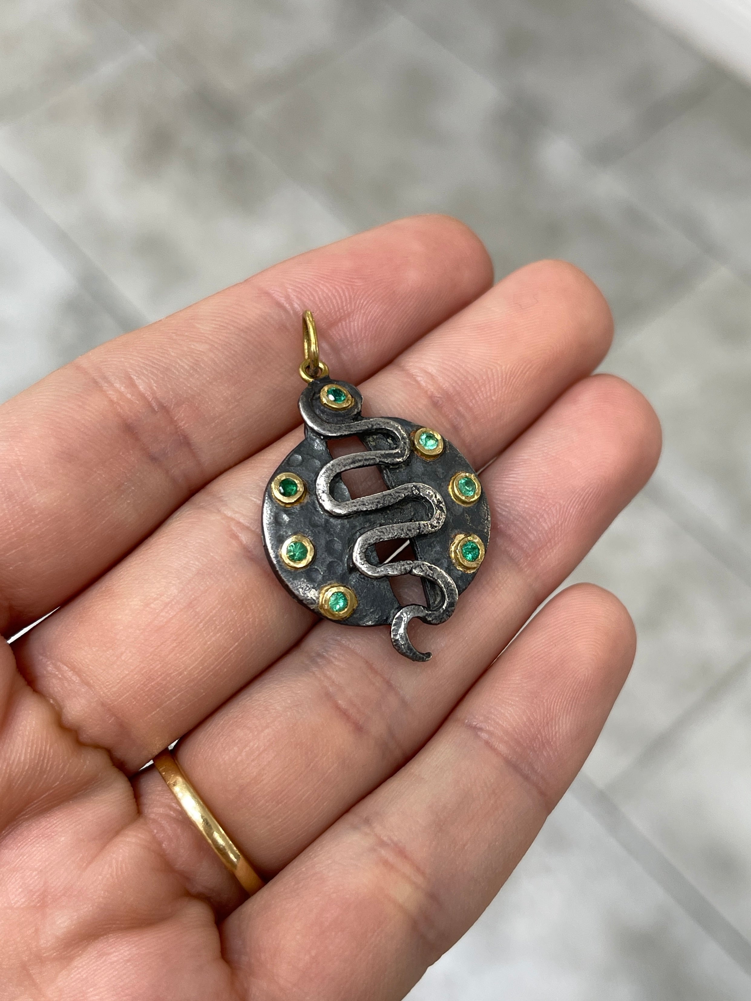0.35tcw 24K Gold & Sterling Silver Emerald Snake Medallion Pendant - Elegant Jewelry for Women, Gift for Her, Perfect for Parties, Weddings & Special Occasions