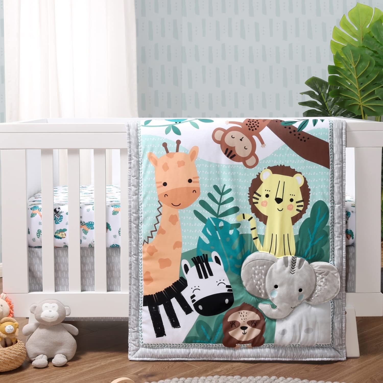 The Peanutshell 3-Piece Baby Crib Bedding Set for Boys & Girls - Soft Nursery Bedding with Fitted Crib Sheet, Dust Ruffle & Comforter - Safari Adventures Theme - Perfect for Newborn, Infant & Toddler Nursery Decor | Ideal for Baby Showers & Cozy Nursery Setup
