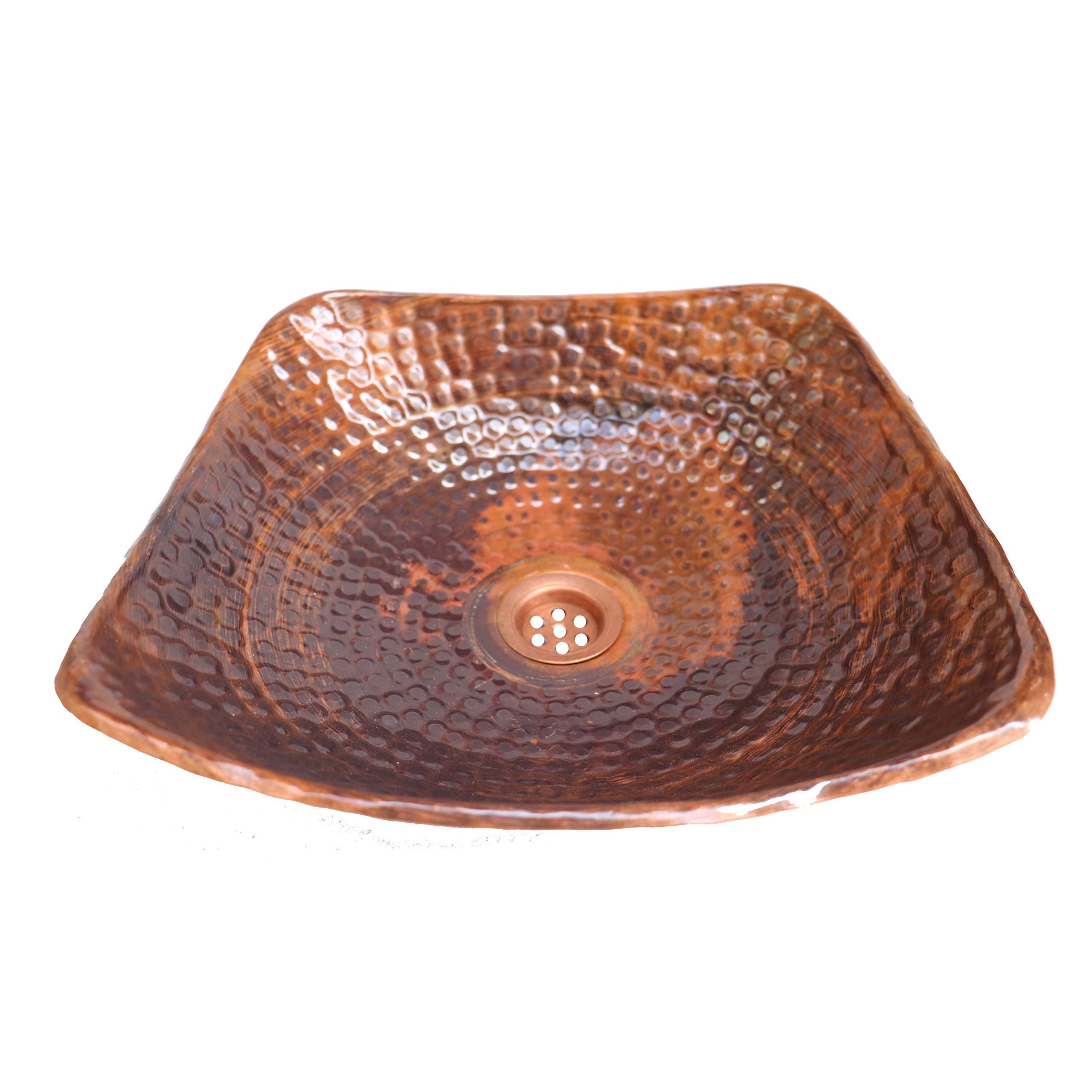Vintage Hammered Copper Bathroom Sink - Oil Rubbed Rustic Square Vessel Sink for Vanity Countertop | Farmhouse & Industrial Style Wash Basin | Perfect for Bathroom Remodel, House Upgrading, and Vintage Home Decor