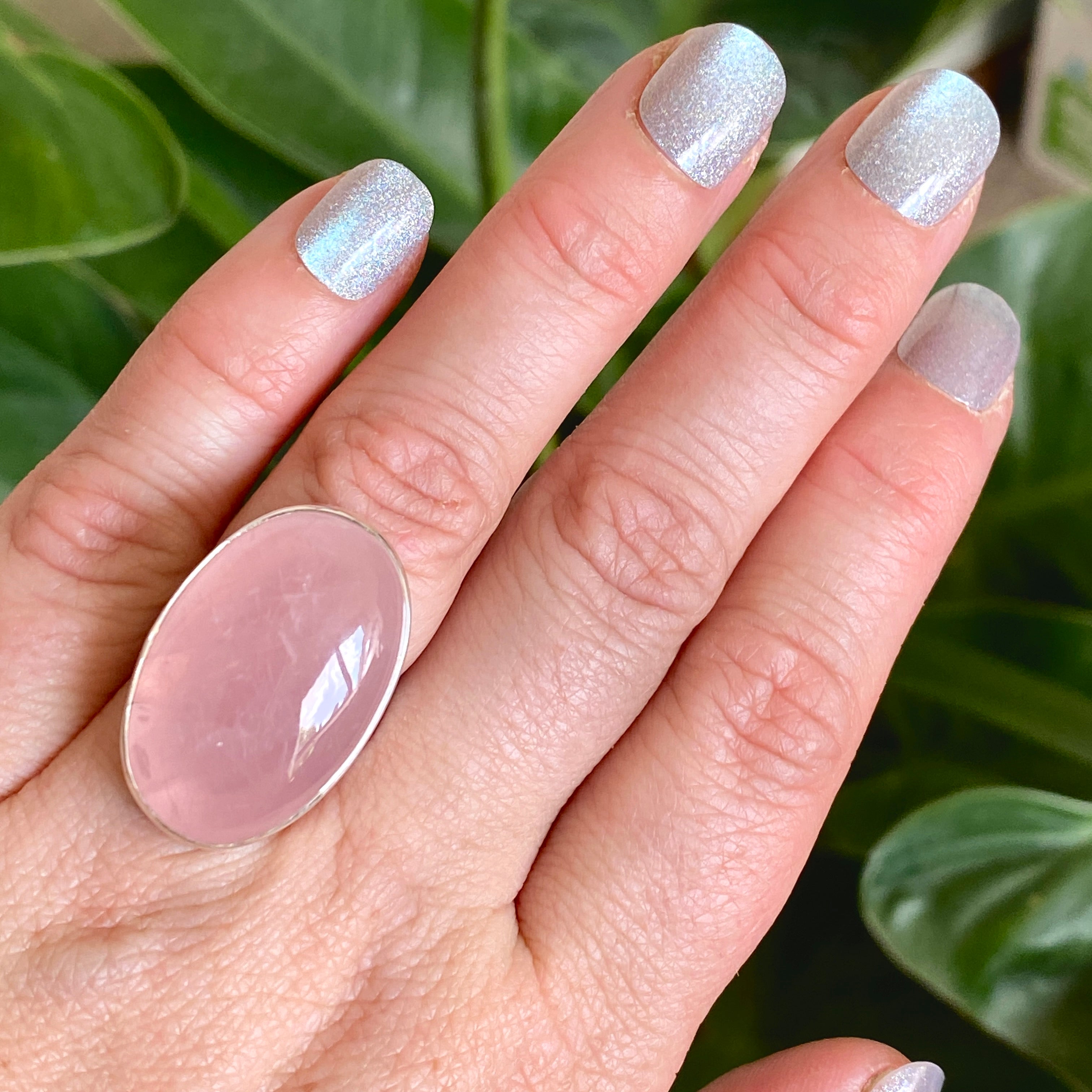 Rose Quartz Oval Cabochon Ring - Size 6 - KRGJ3325 - Elegant Healing Crystal Jewelry for Women, Perfect for Meditation, Gifts & Everyday Wear
