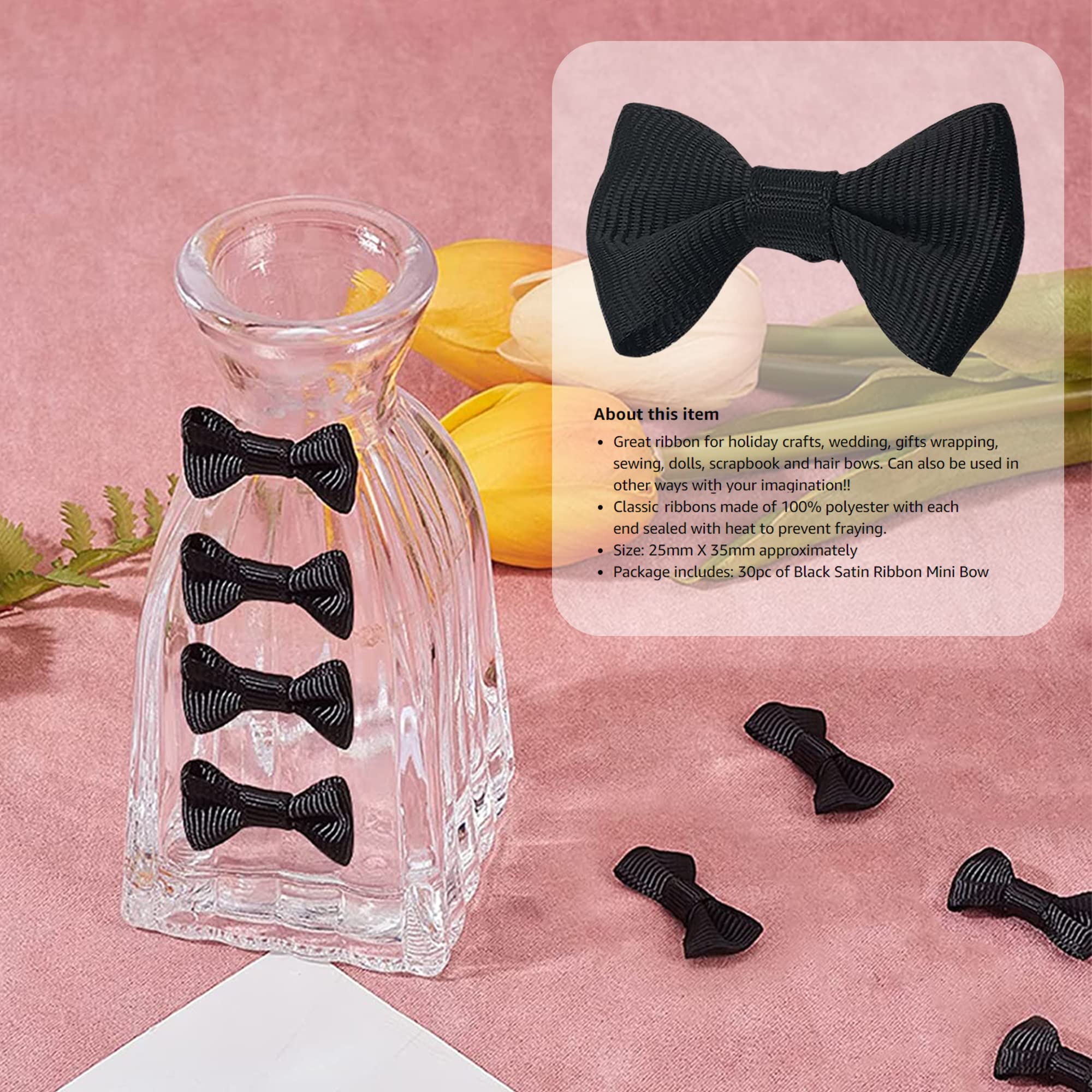SKYPIA 30-Piece Black Satin Ribbon Mini Bow Ties - Mixed Size Decorative Bows for Wedding Decor, Gift Wrapping, Hair Accessories & DIY Crafts