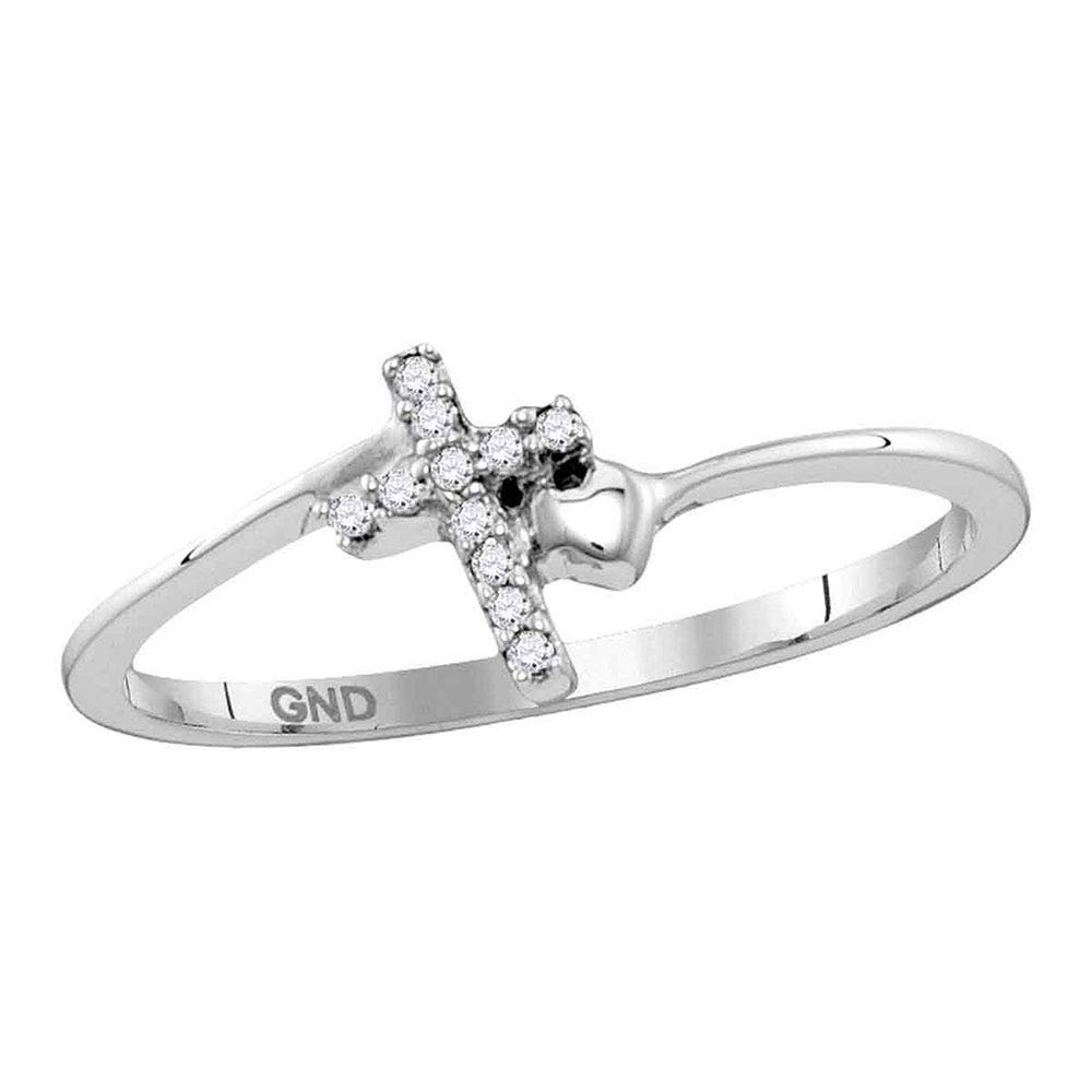 Sterling Silver Women's Round Diamond Delicate Slender Cross Religious Ring 1/20 CTTW - Elegant Faith Jewelry for Church, Wedding & Everyday Wear