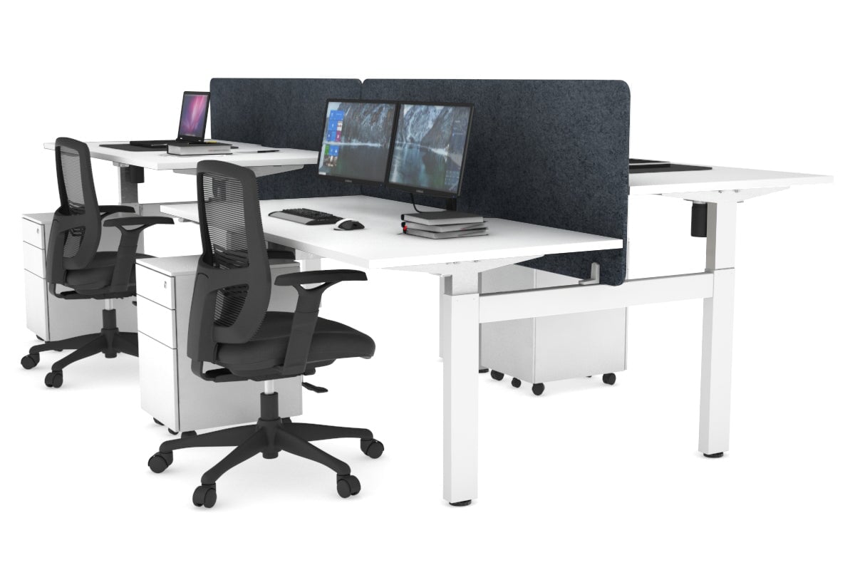 Adjustable 4-Person H-Bench Workstation with White Frame - 1200L x 800W - Ergonomic Office & Workshop Desk for Collaborative Workspaces