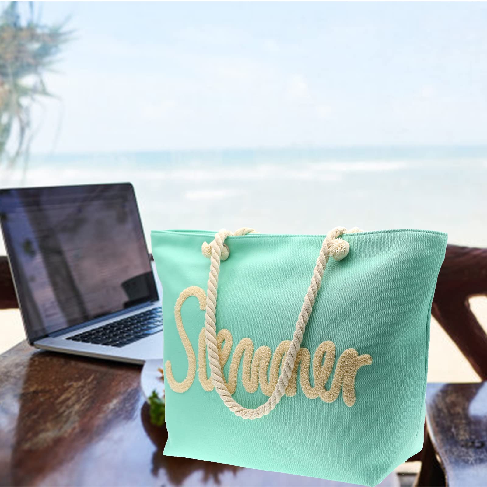 Large Beach Tote Bag for Women with Zipper - Waterproof Summer Beach Bag, Spacious Shoulder Handbag for Pool, Travel & Shopping - Perfect for Beach Vacations, Gym & Weekend Getaways