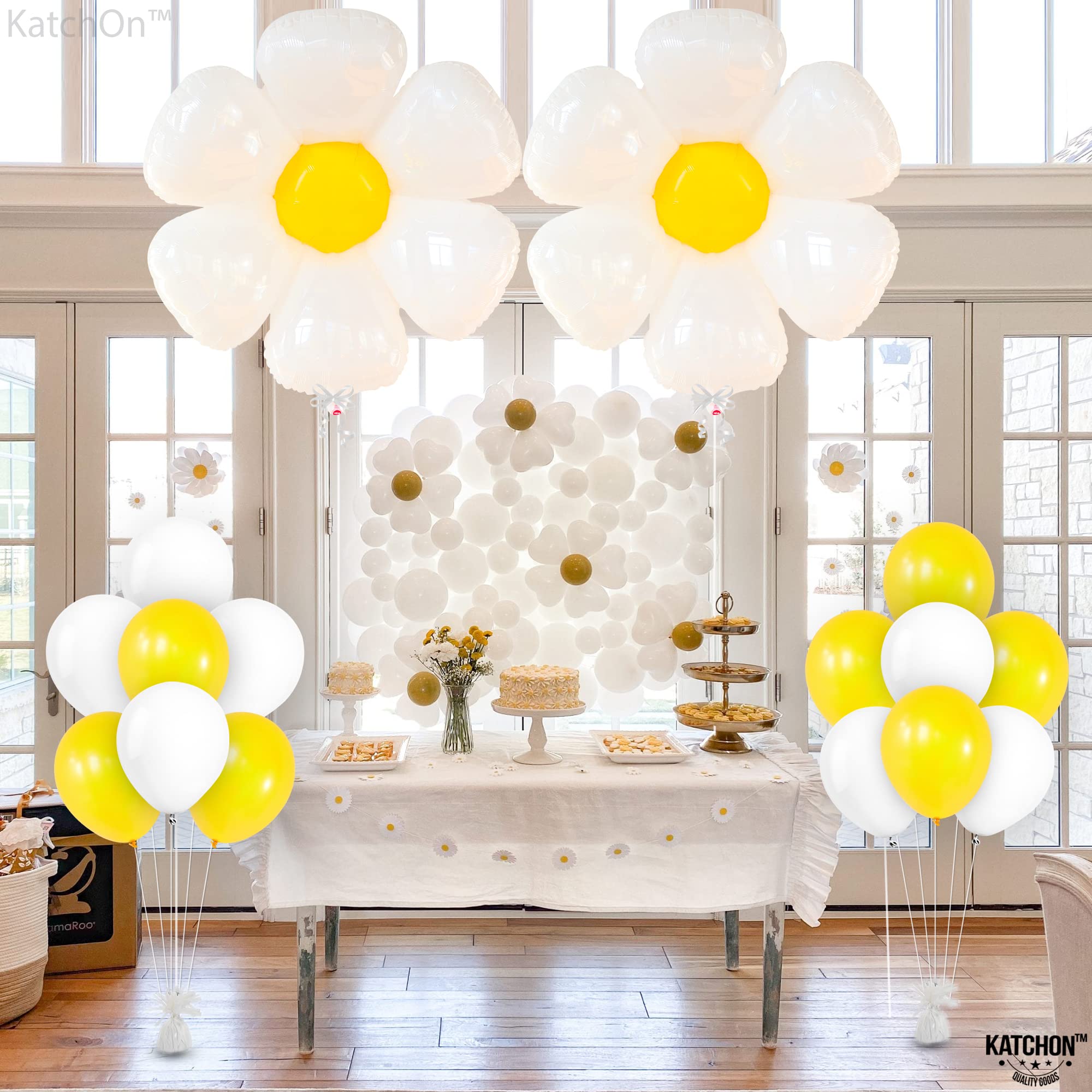 KatchOn 30 Inch Giant Daisy Balloons Decor Set - Large Flower Balloons for Birthday Party, Baby Shower, Wedding, Bridal Shower & Spring Decorations | Daisy Balloon Garland, Groovy Party Decor, Floral Balloon Arrangement