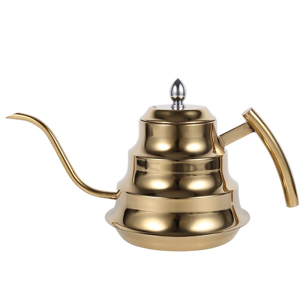 Premium 1.2L Stainless Steel Gooseneck Coffee Kettle with Bamboo Handle - Large Capacity Pour Over Kettle for Gas, Electric & Induction Stoves - Perfect for Specialty Coffee Brewing, Tea Making & Home Barista Use (Gold)