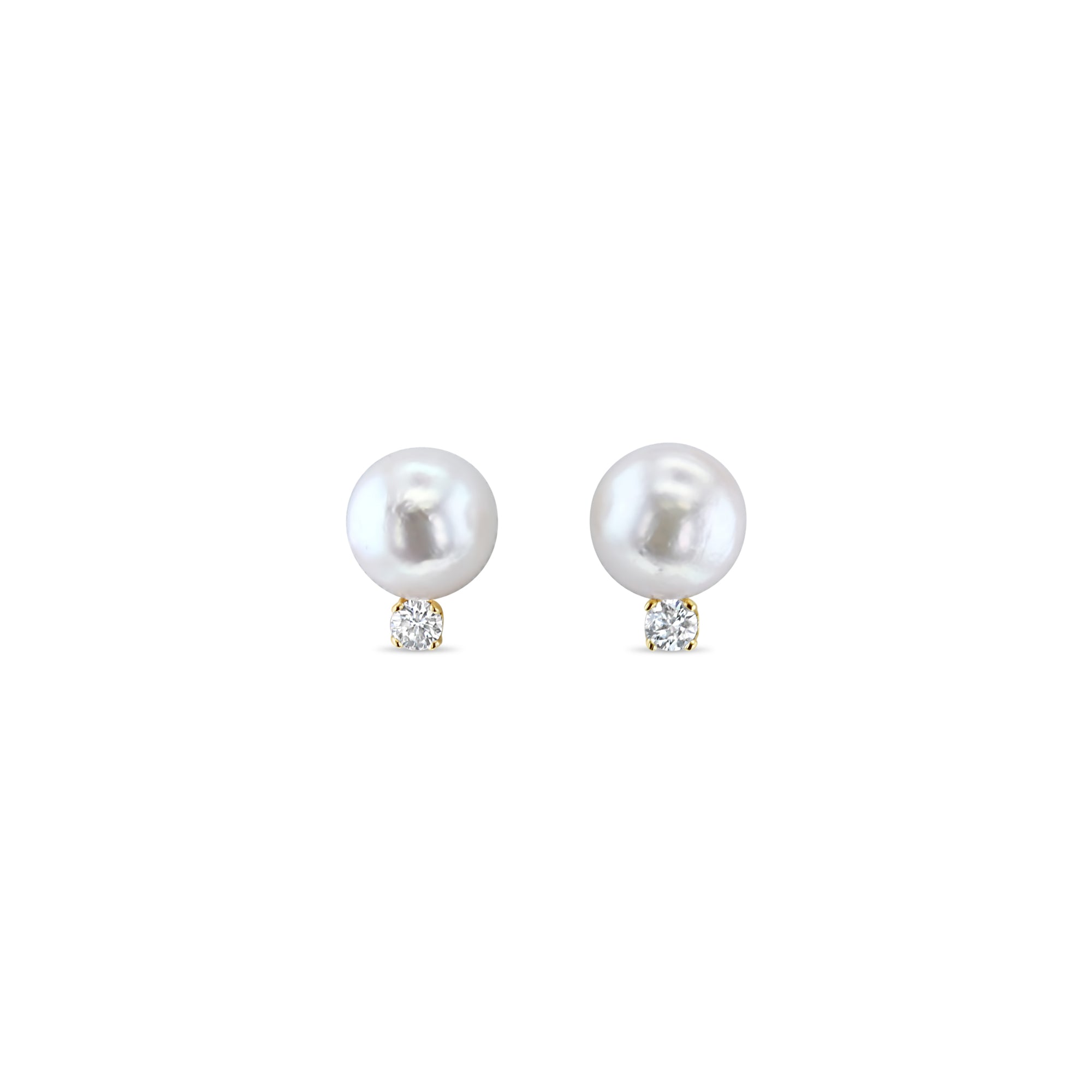8MM Freshwater Pearl & Diamond Stud Earrings in 14K Yellow Gold – Elegant Jewelry for Women, Perfect for Weddings, Parties, and Everyday Wear