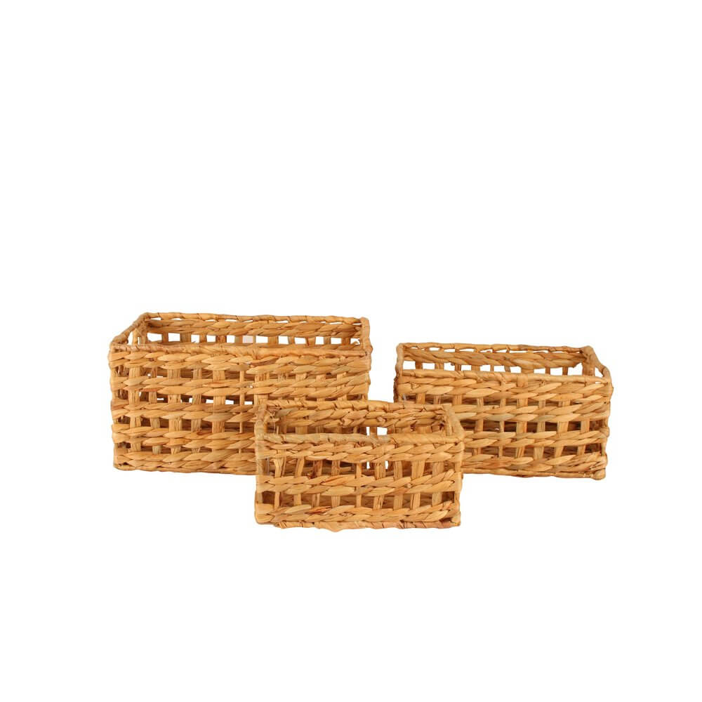 Small Rectangular Water Hyacinth Storage Basket - Natural Woven Organizer for Home & Office - Perfect for Shelves, Bathroom, and Closet Organization