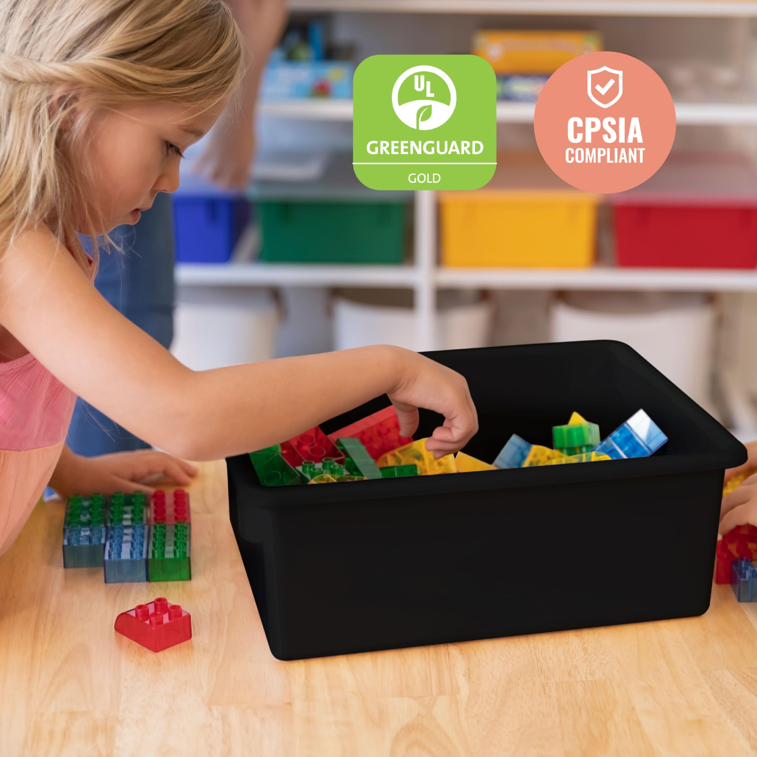 ECR4Kids 10-Pack Black Letter Size Storage Trays with Lids - Organize School Supplies, Office Documents & Craft Materials - Durable Plastic Storage Containers for Classroom, Home & Office Organization