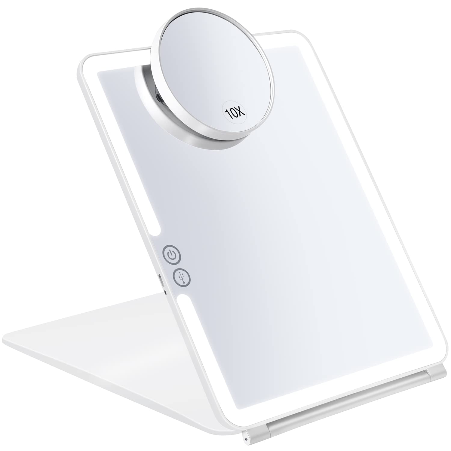 KEDSUM Rechargeable LED Makeup Mirror with Cover - Touch Screen Dimming, 10X Magnification, Portable Travel Vanity Mirror for Home & Travel - Perfect for Makeup, Skincare, and Salon Use