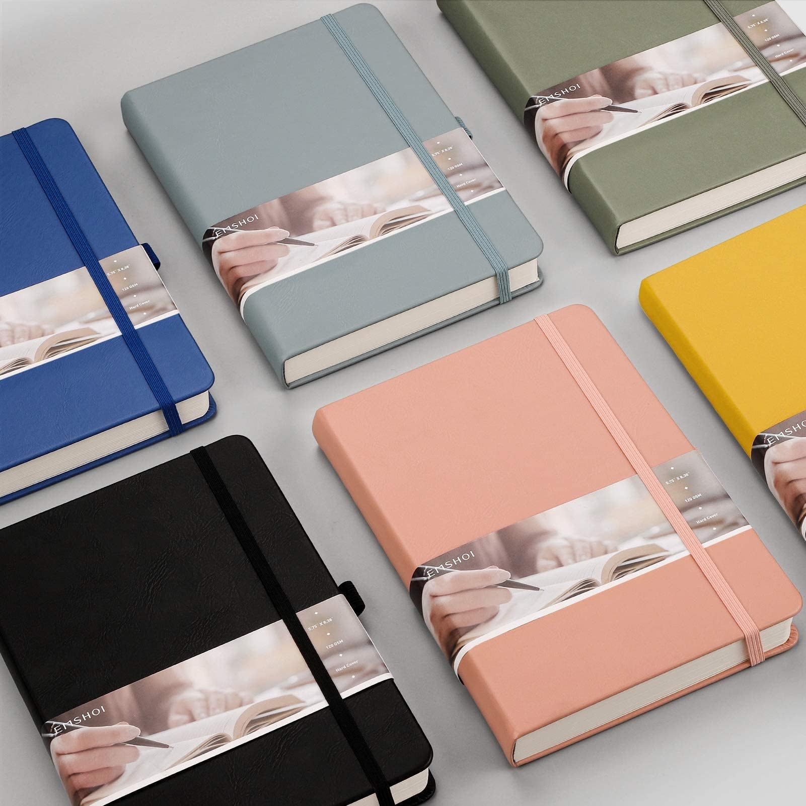 EMSHOI A5 Dotted Notebook - 256 Pages Bullet Journal with Dot Grid, Hardcover Leather Cover, 120gsm Thick Paper, 16 Perforated Sheets & Inner Pocket (5.75