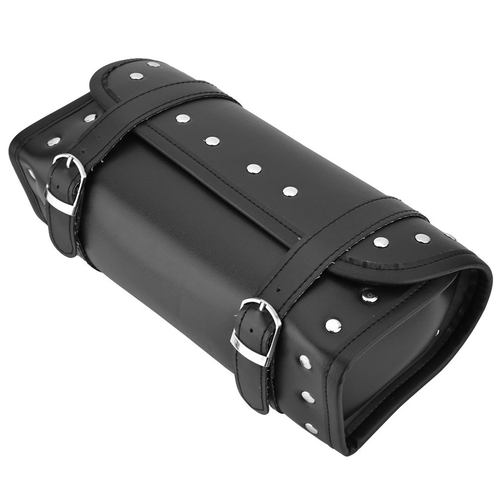 Aramox Motorcycle Handlebar Bags - Black PU Leather Motorbike Front & Rear Fork Tool Bag, Waterproof Storage Saddlebag for Adventure Touring, Commuting & Road Trips