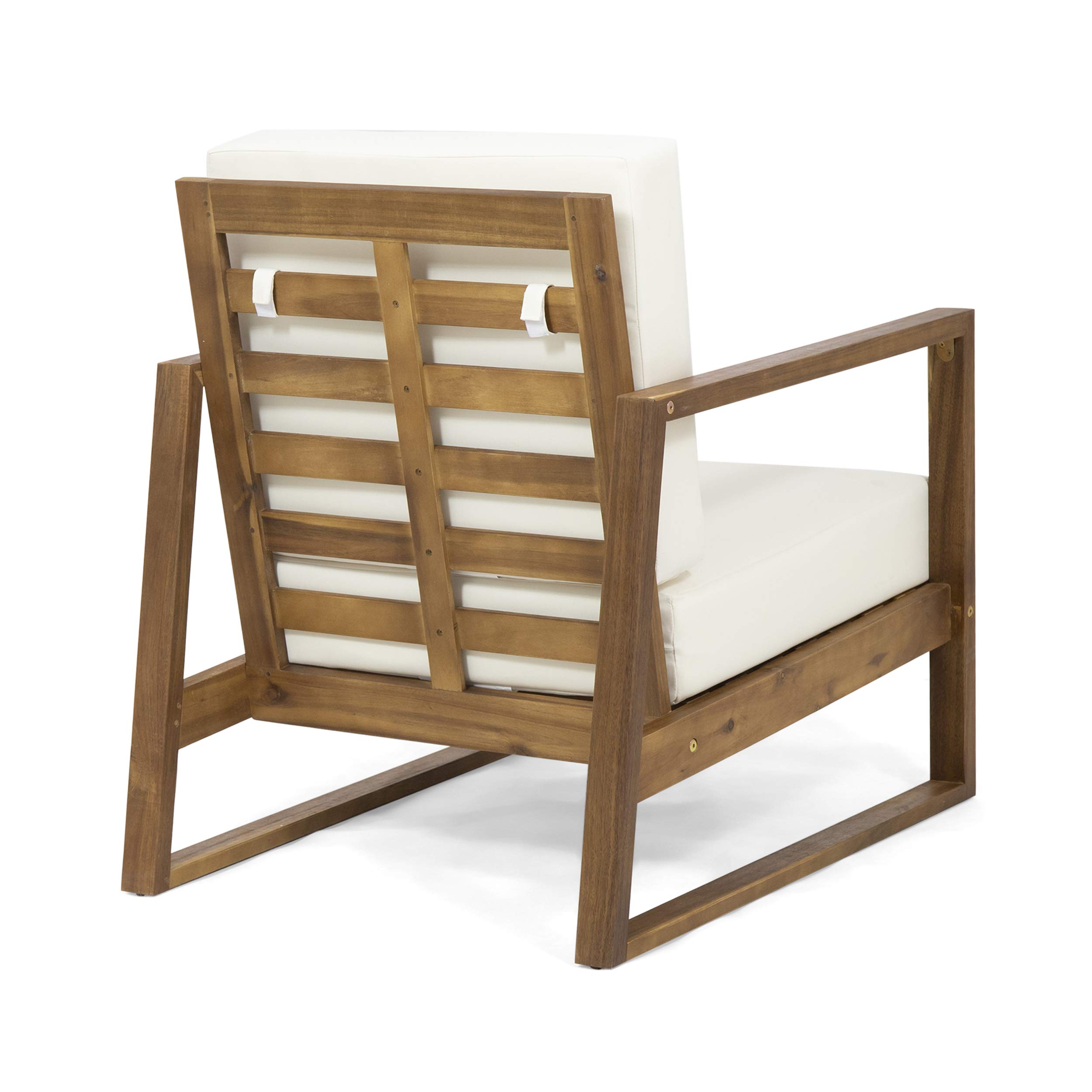 Premium Acacia Wood Outdoor Club Chairs with Cushions (Set of 2) - Weather-Resistant Beige Patio Furniture for Garden, Poolside & Backyard Relaxation