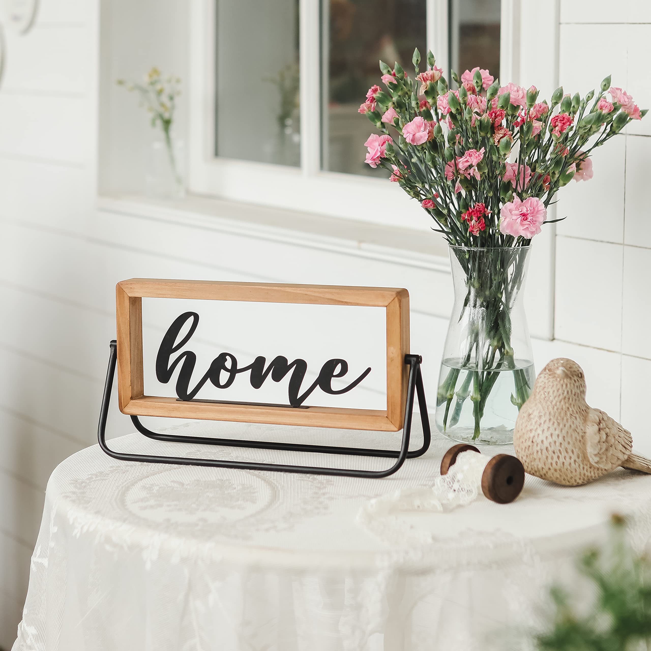 Rustic Wooden Freestanding Home Letter Sign - NIKKY HOME Cutout Table Word Decor for Entryway, Desk, Shelf - Perfect for Farmhouse, Living Room & Indoor Decoration