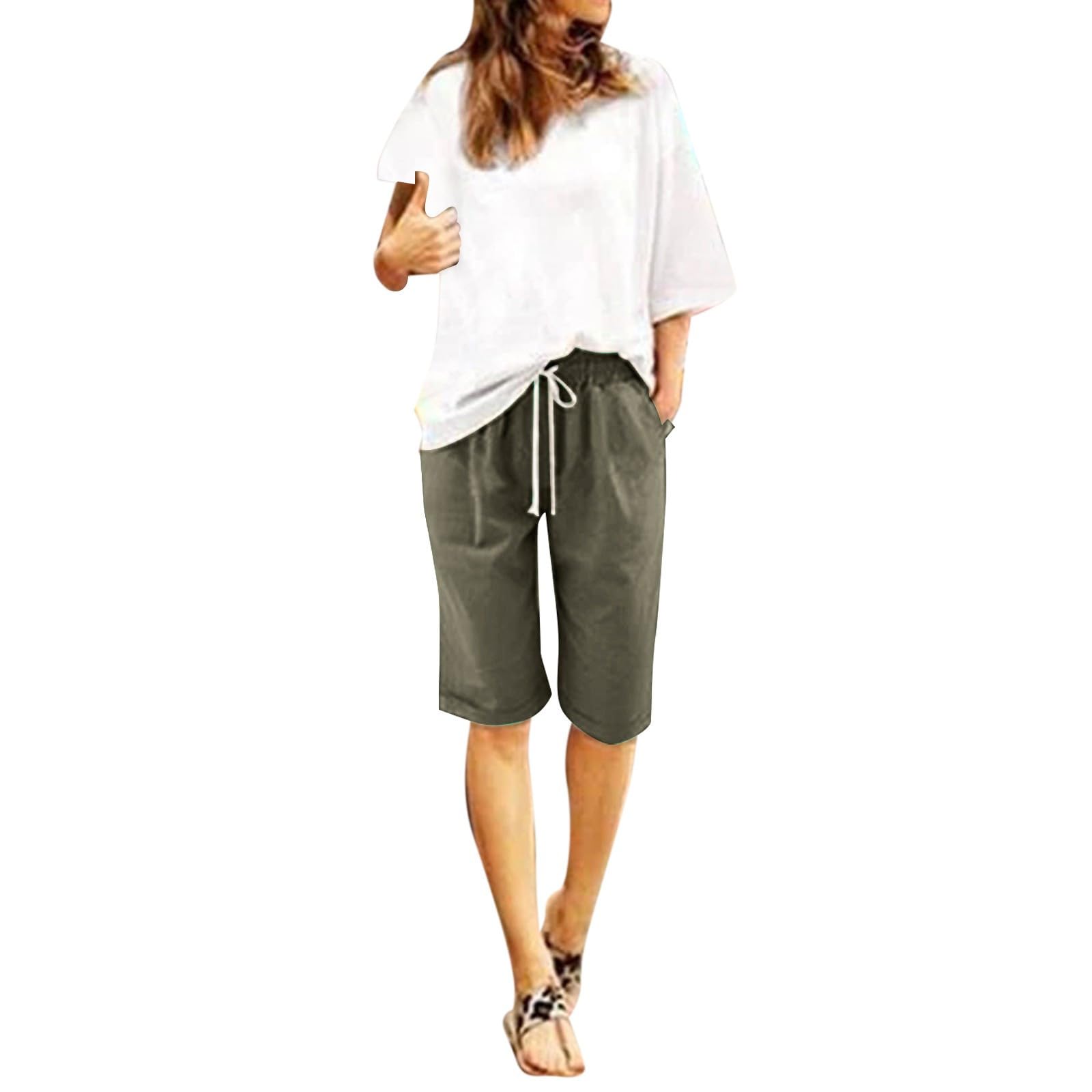 2024 Women's Bermuda Shorts - Cotton Elastic Waist for Casual Wear