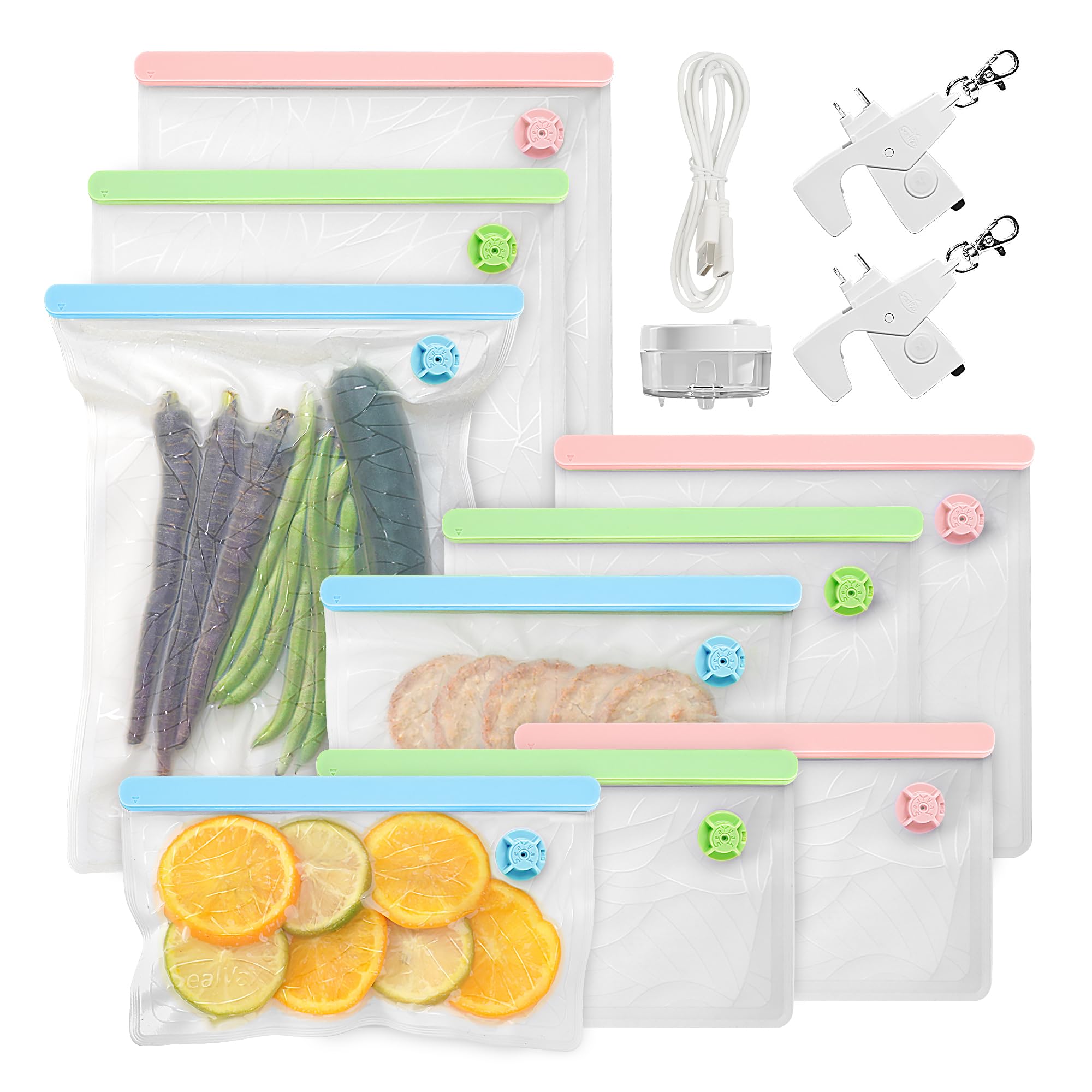 SealVax® 9-Pack Reusable Vacuum Seal Bags for Food Storage | Includes Handheld Vacuum Sealer | Freezer & Sous Vide Bags Compatible with Most Machines | Perfect for Meal Prep, Sous Vide Cooking & Long-Term Freezer Storage