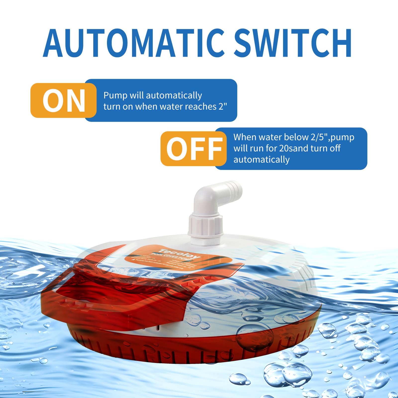 1/4 HP Automatic Pool Cover Pump - 115/230V Submersible Water Pump with 26FT Cable & 2 Adapters - 1500 GPH Flow for Above Ground Pools - Swimming Pool Cover Water Removal - Perfect for Winter Pool Covers, Rainwater Drainage, and Pond Maintenance