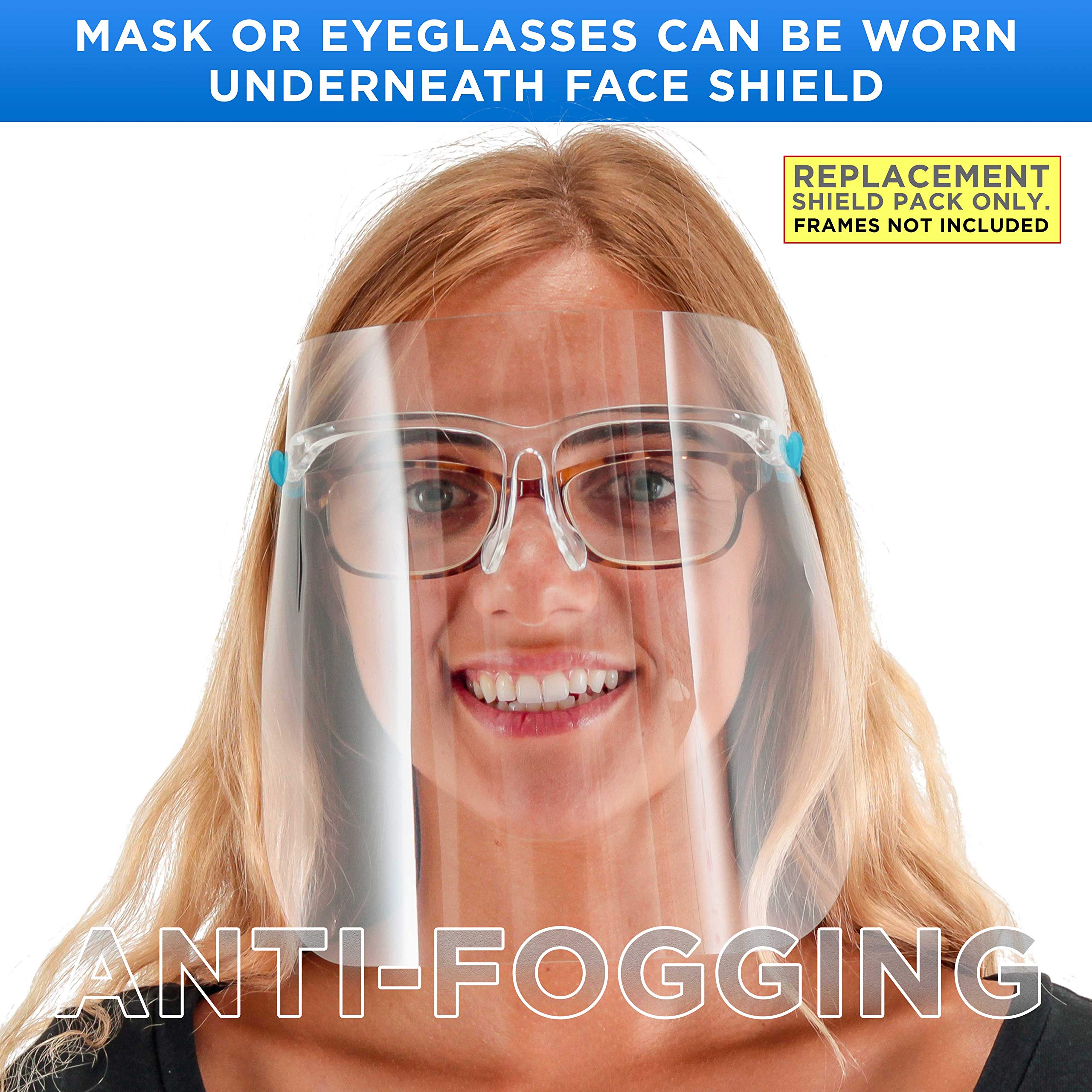 TCP Global Salon World Safety Replacement Face Shields (Pack of 10) - Ultra Clear PET Plastic, Anti-Fog, Full Face Protection for Eyes, Nose & Mouth - Fits Most Brands - Ideal for Salons, Medical, Labs & Industrial Use