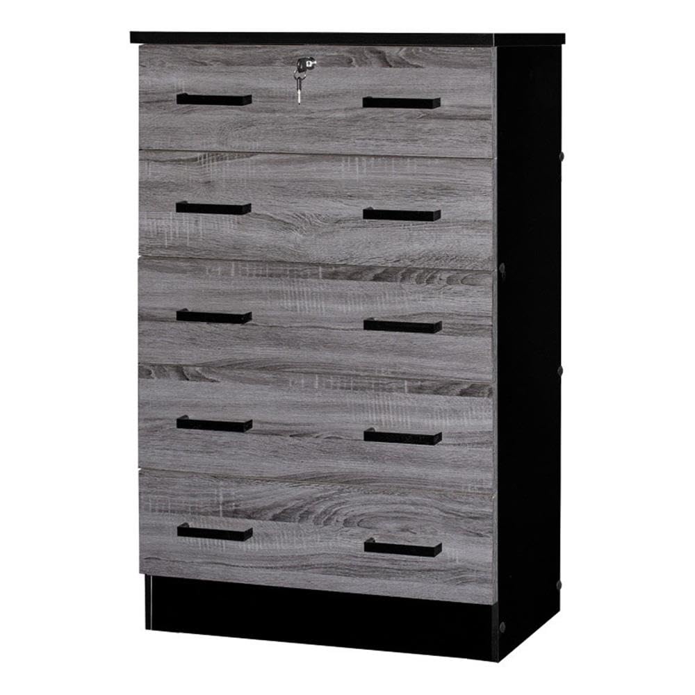 Better Home Products Cindy 5-Drawer Wooden Dresser with Lock - Ebony Finish for Bedroom Storage & Organization
