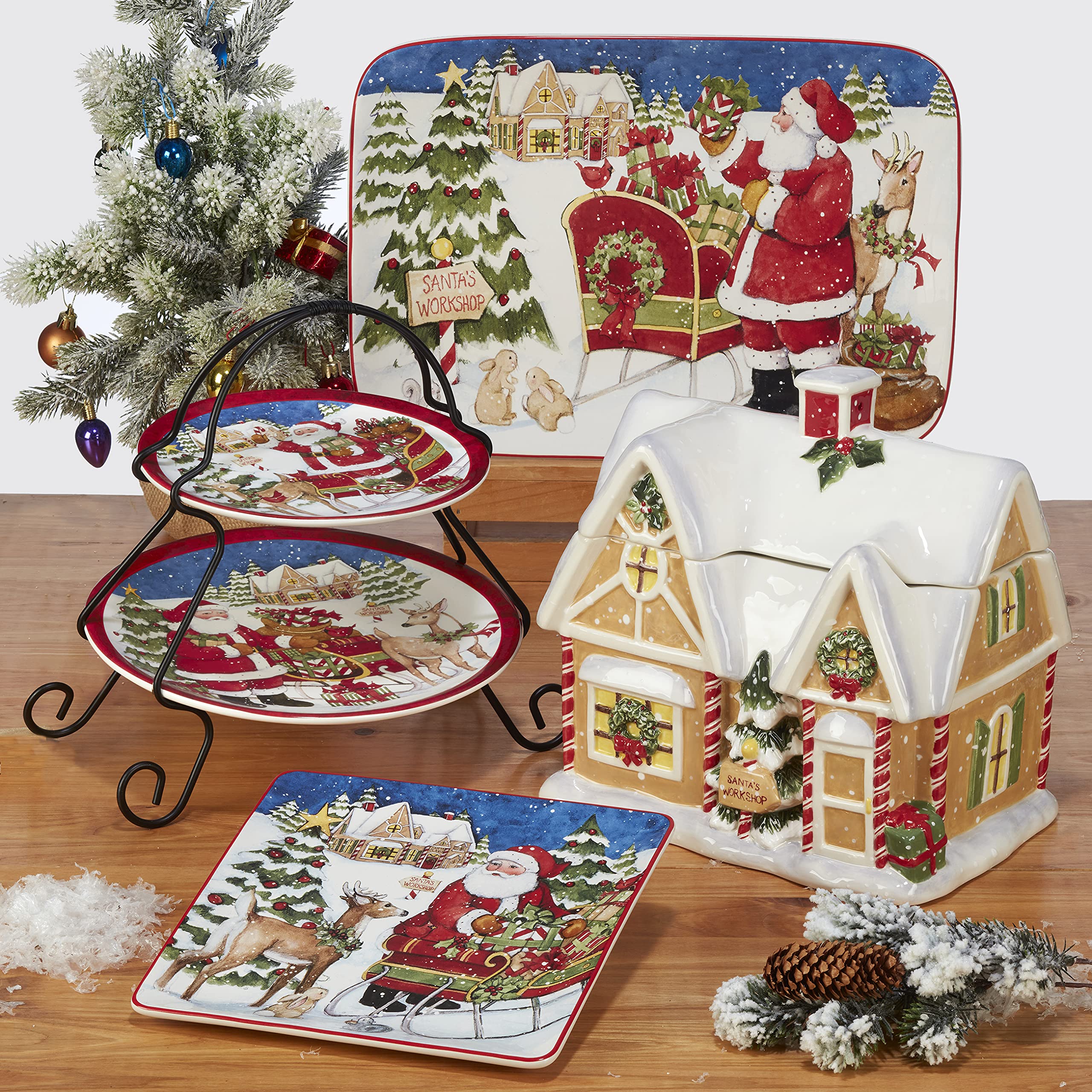 Certified International Santa's Workshop 6-Inch Canape Plates, Set of 4 - Perfect for Holiday Parties, Luncheons & Snack Serving