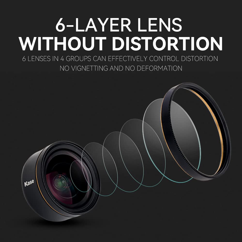 Kase 12mm 122° Wide Angle Lens for iPhone 7/8/11 Pro/XS/XR/12 Pro & Samsung - Universal Clip-on Phone Camera Lens for Architecture, Portraits, Live Streaming - Perfect for Travel Vlogging, Landscape Photography and Social Media Content Creation