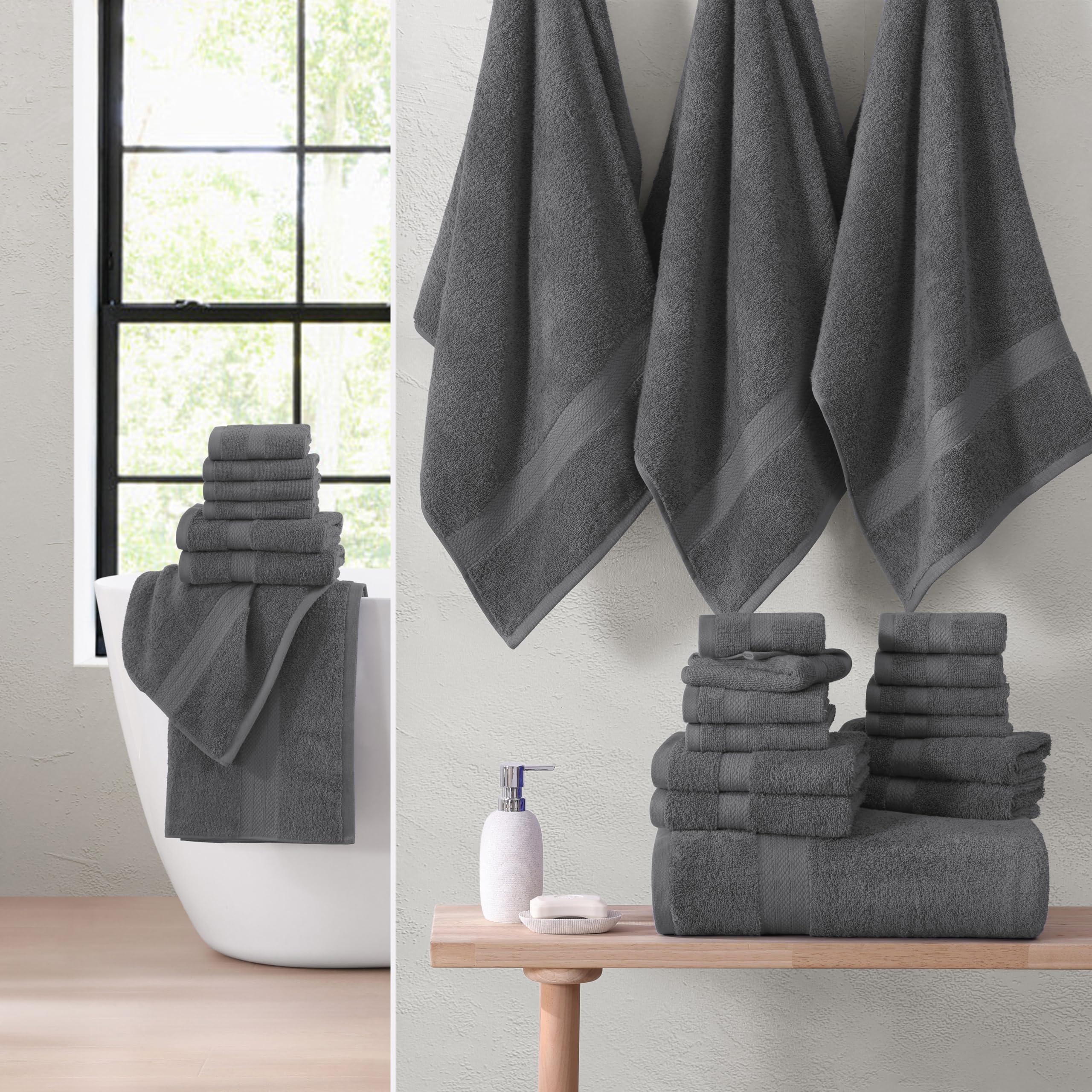 SNOWDROP 10-Piece Grey Bath Towel Set - 2 Large Bath Towels, 4 Hand Towels, 4 Washcloths | Ultra Absorbent Microfiber for Bathroom, Yoga, Pool & Hair Care | Soft Luxury Towels for Spa, Gym & Home Use