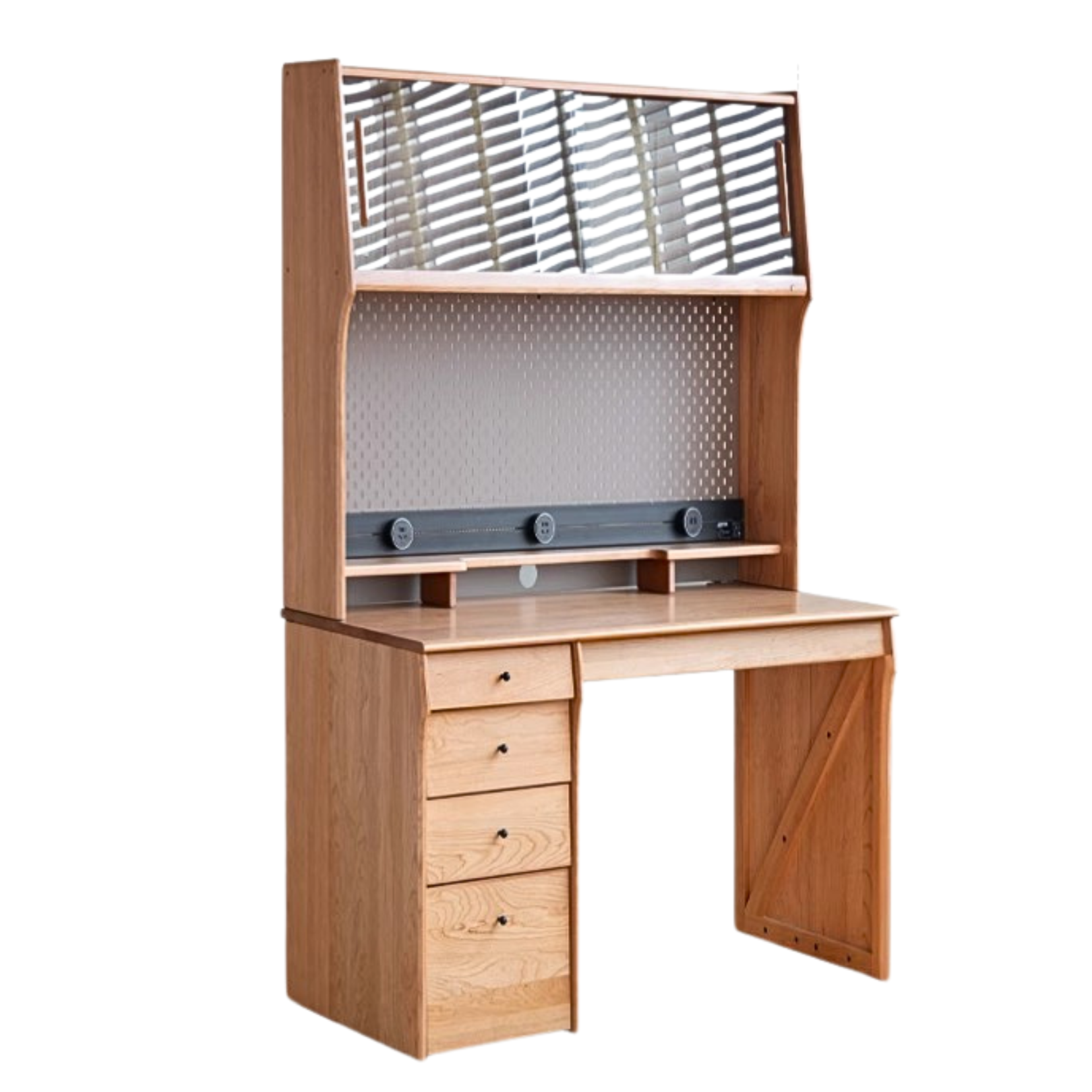 Solid Oak & Cherry Wood Desk Bookshelf with Warm LED Lighting - Perfect for Home Office, Study Room, and Library Organization