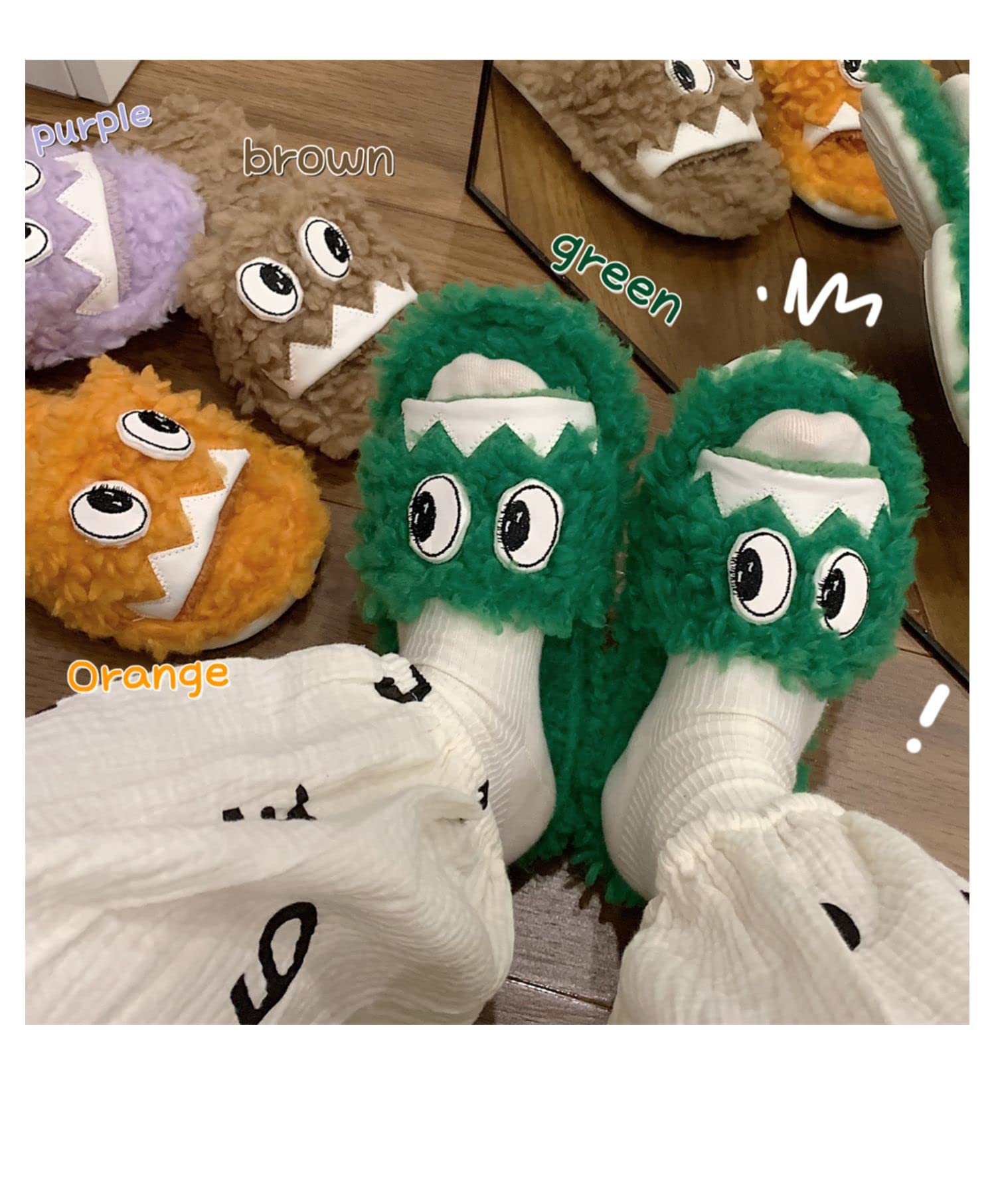 Funny Eyes Fuzzy Slippers - Fluffy Kawaii House Slippers for Women | Cute & Comfortable Indoor/Outdoor Slippers for Home, Dorm, Spa & Lounge Wear